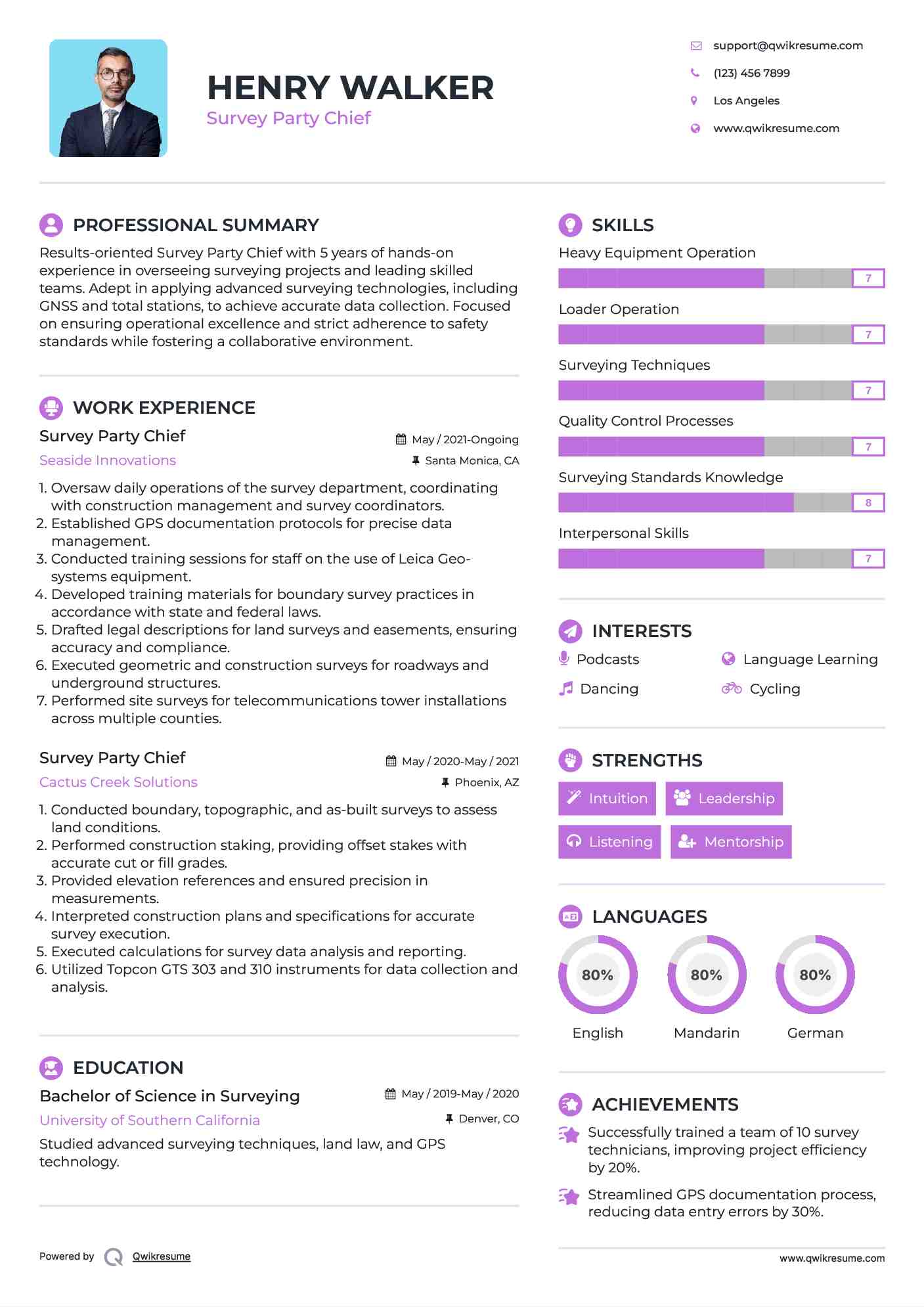 Survey Party Chief Resume Sample
