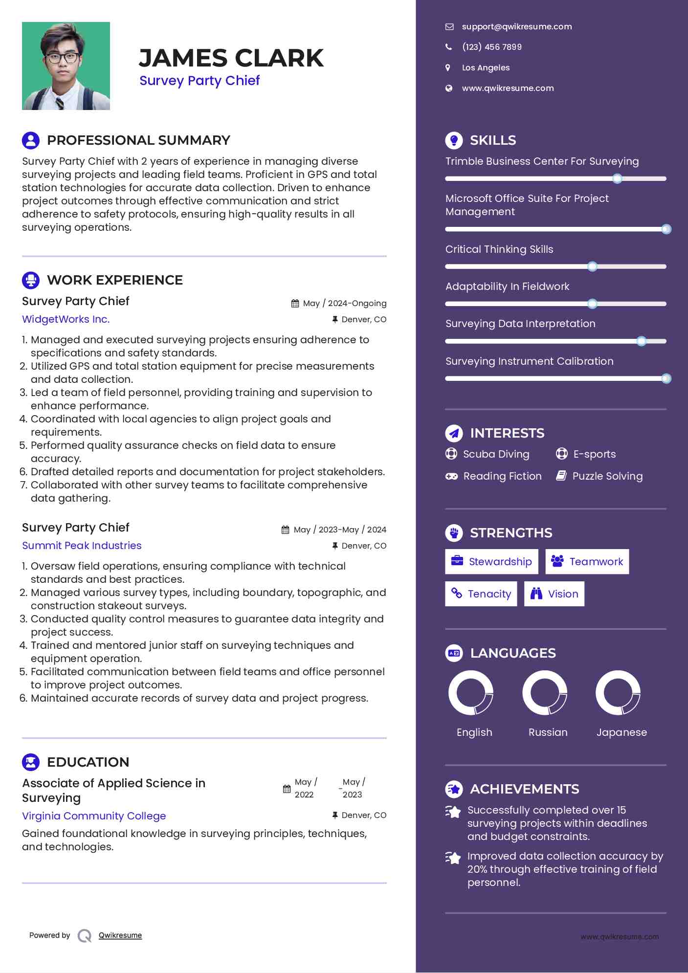 Survey Party Chief Resume Model