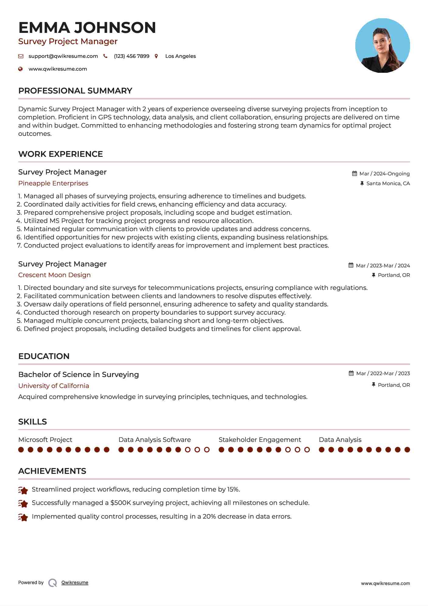 Survey Project Manager Resume Format