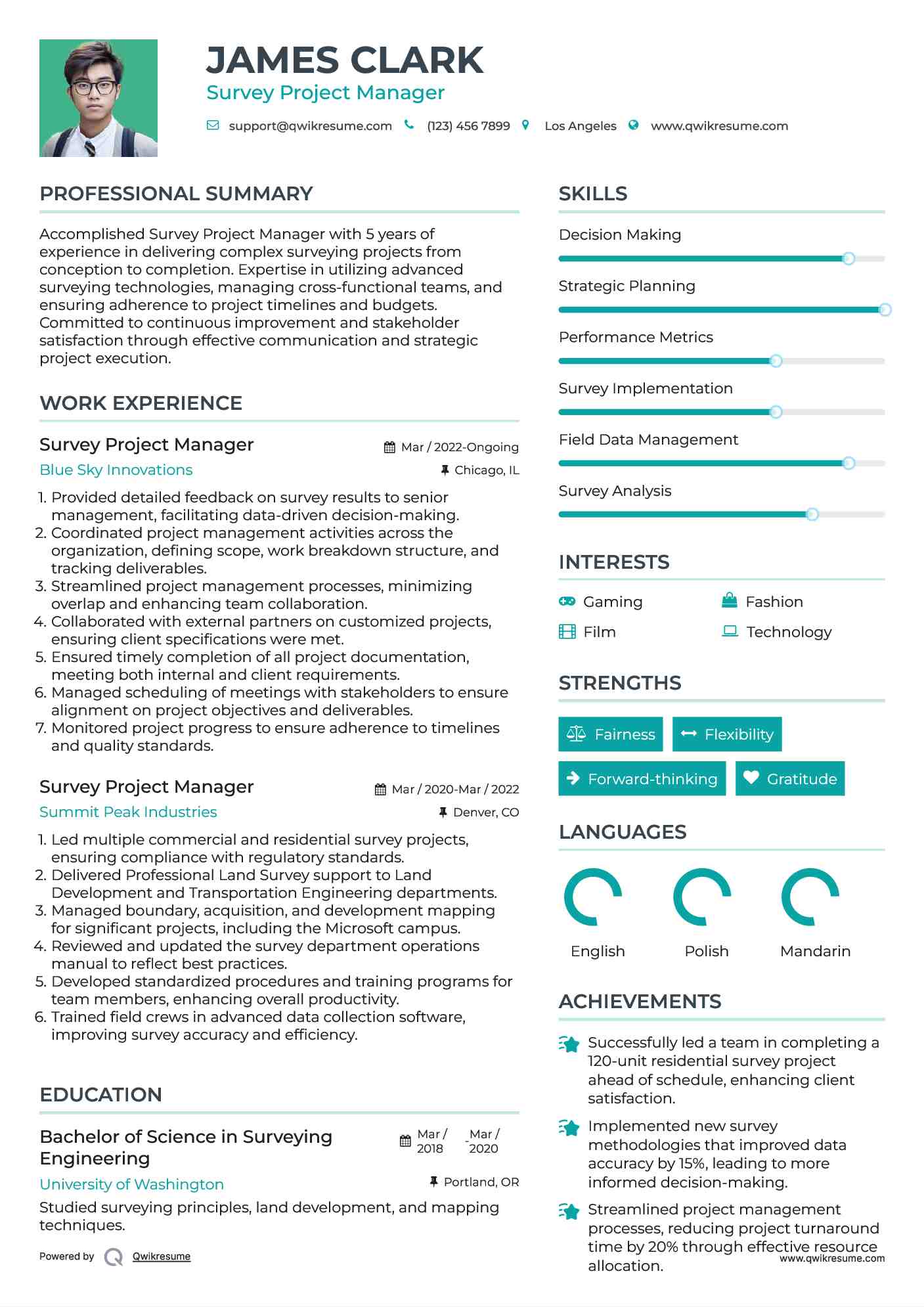 Survey Project Manager Resume Template