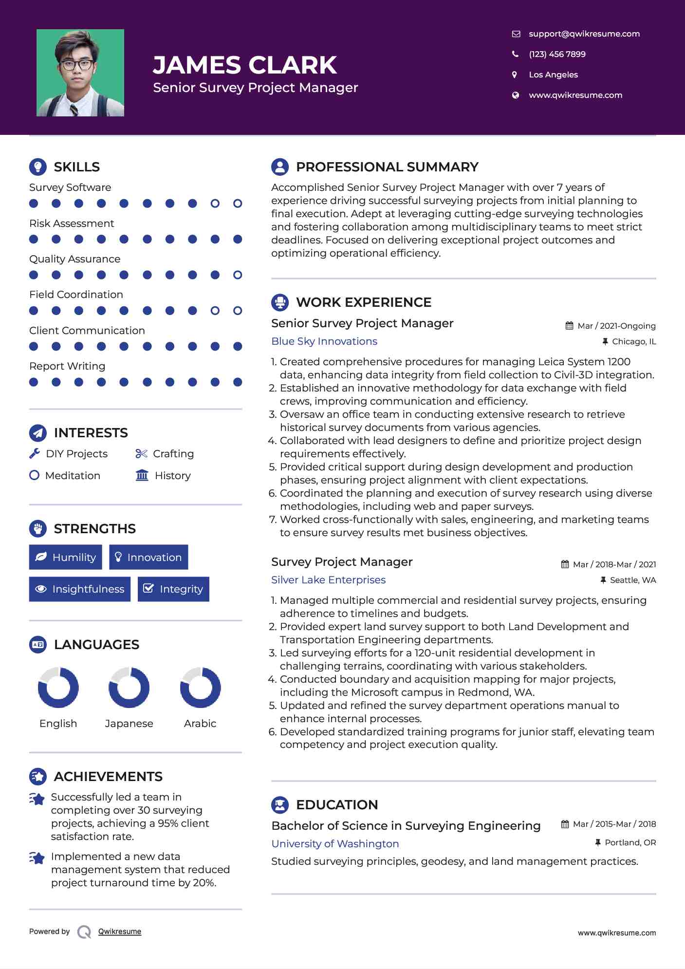 Senior Survey Project Manager Resume Example