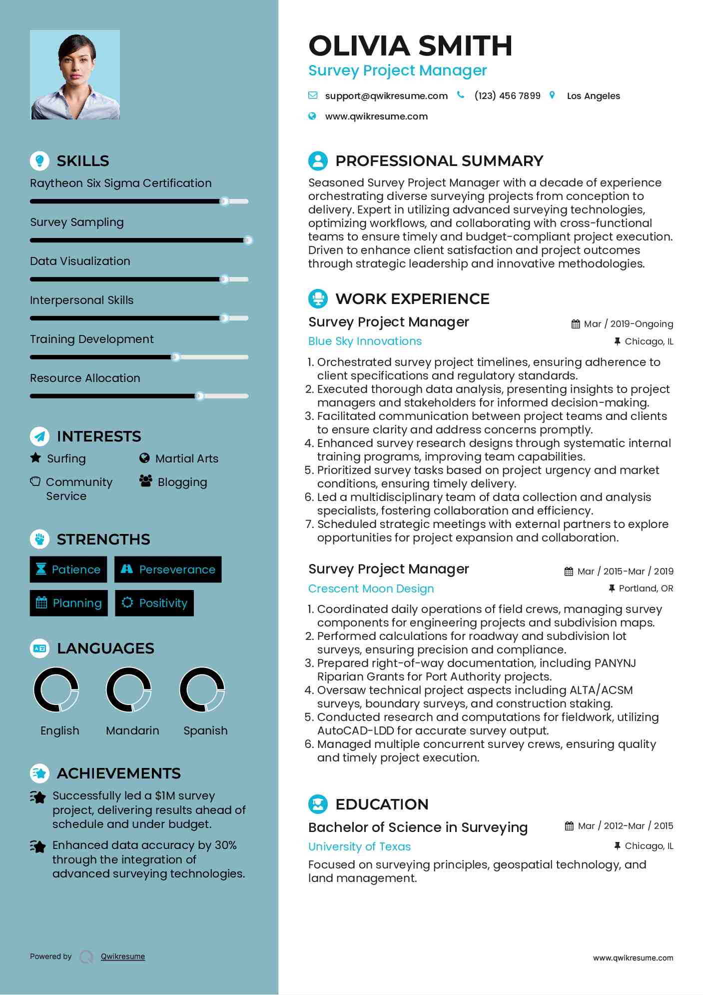 Survey Project Manager Resume Model
