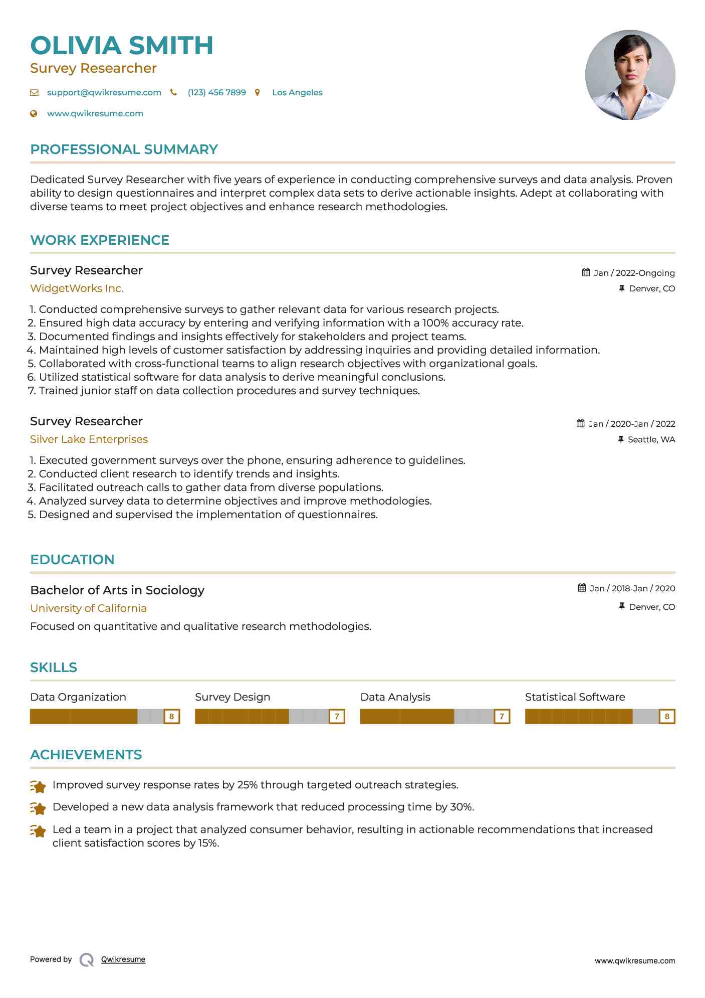 Survey Researcher Resume Template