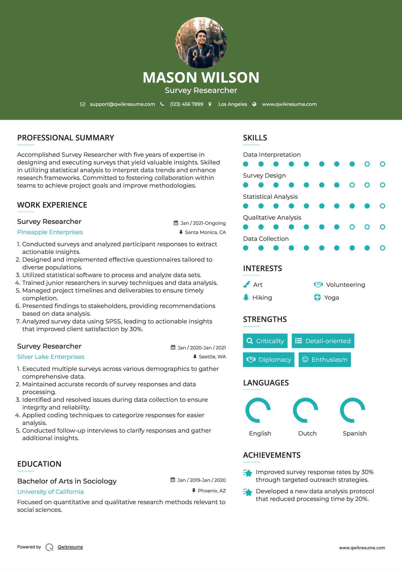 Survey Researcher Resume Example