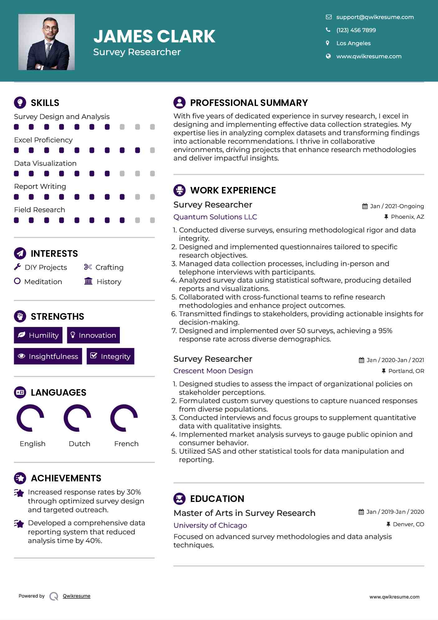 Survey Researcher Resume Template