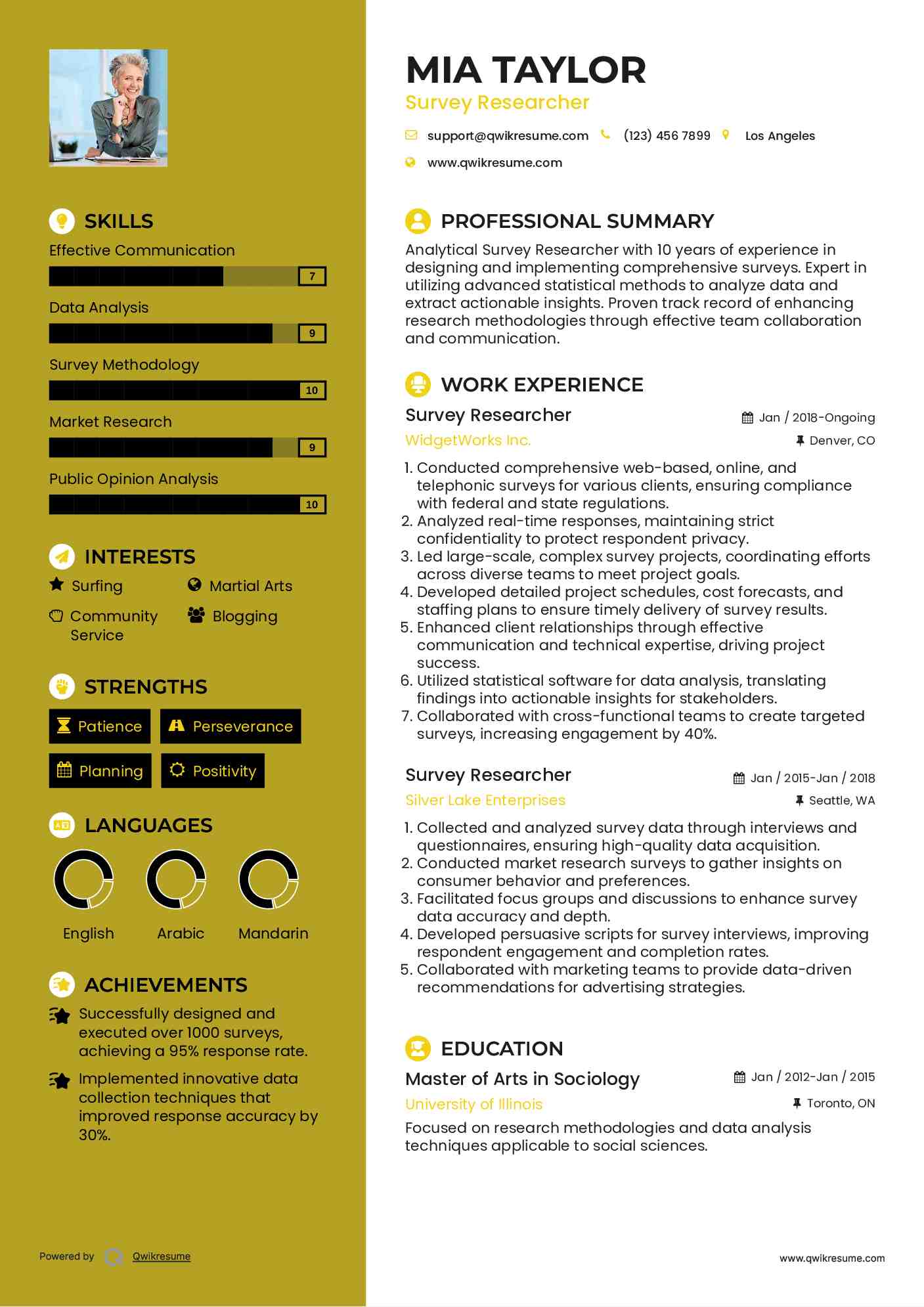 Survey Researcher Resume Example