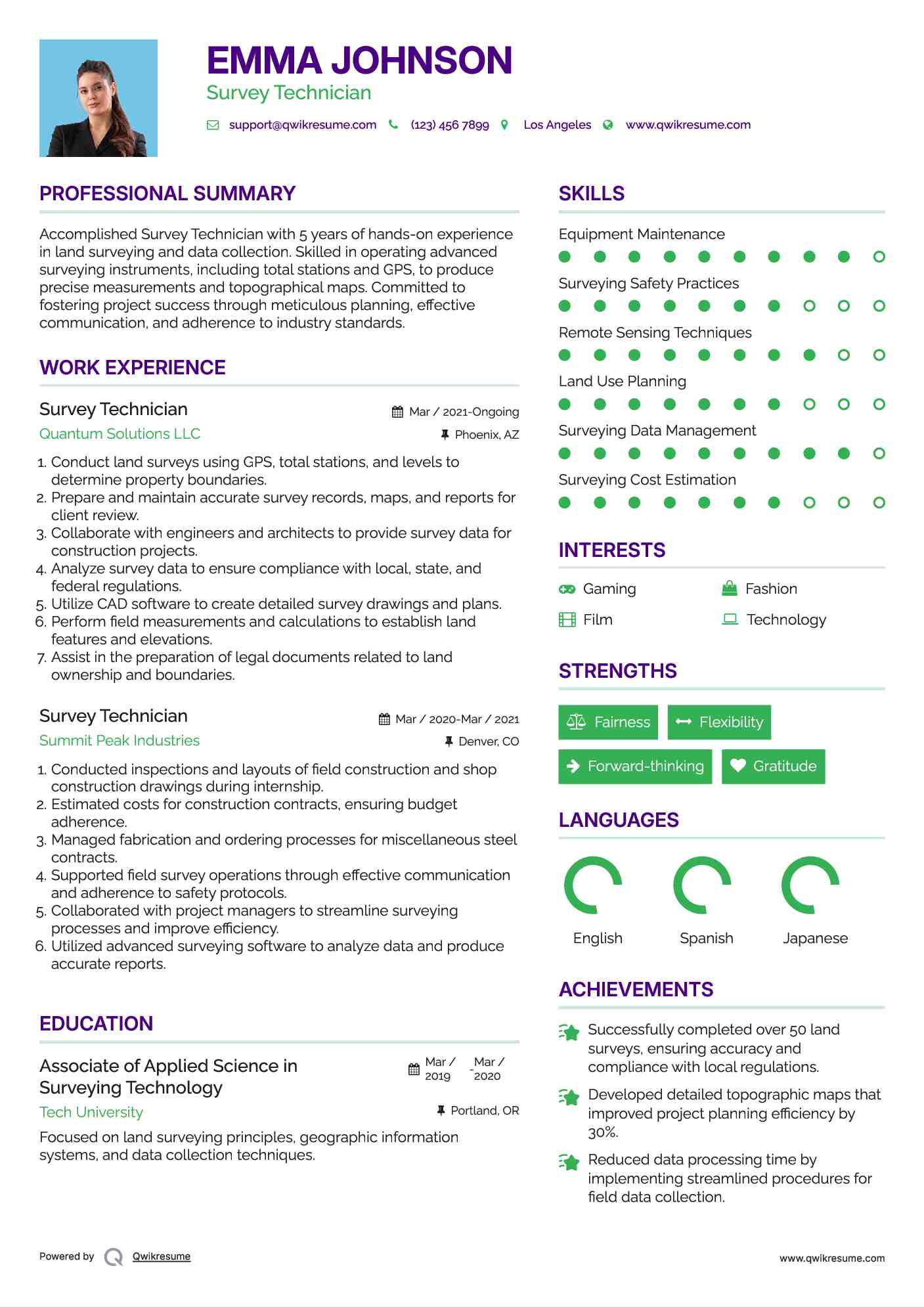 Survey Technician Resume Example