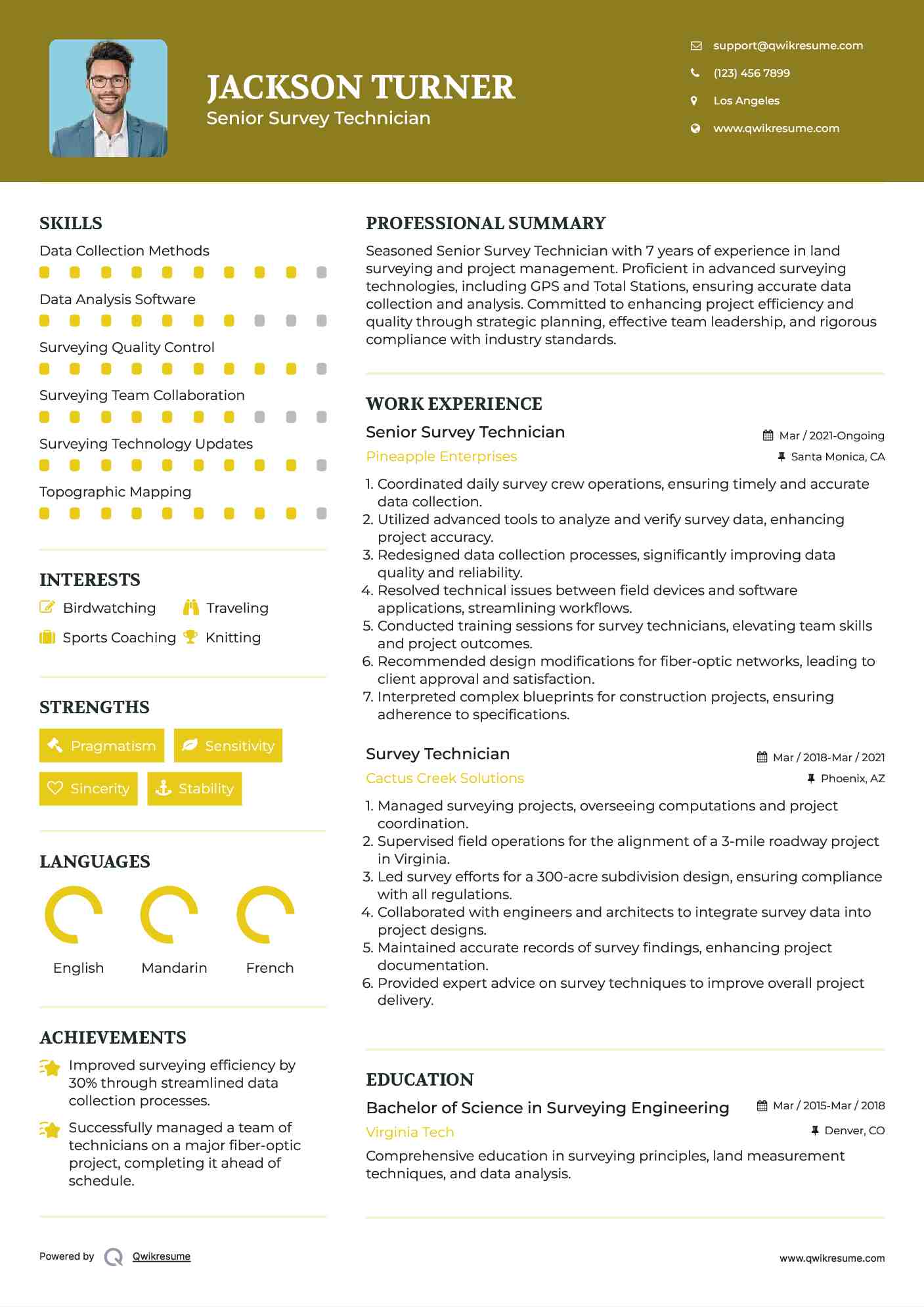 Senior Survey Technician Resume Format