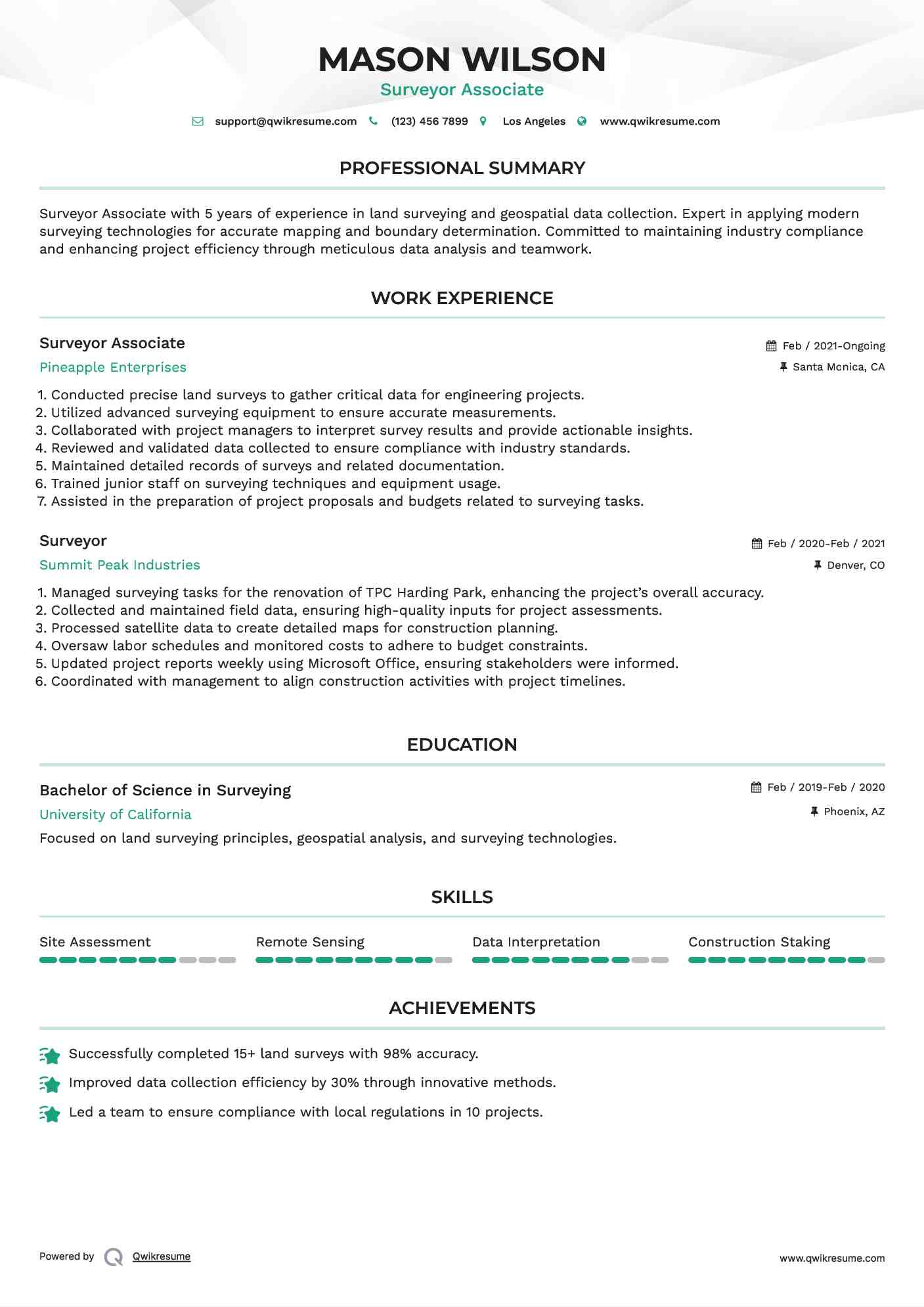 Surveyor Associate Resume Template