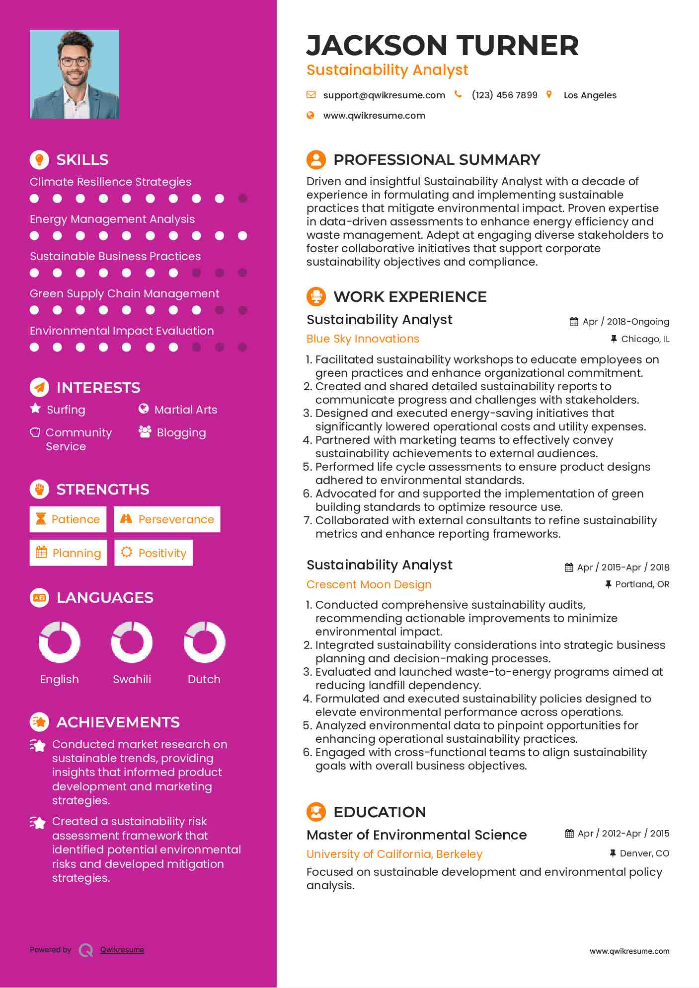 Sustainability Analyst Resume Model
