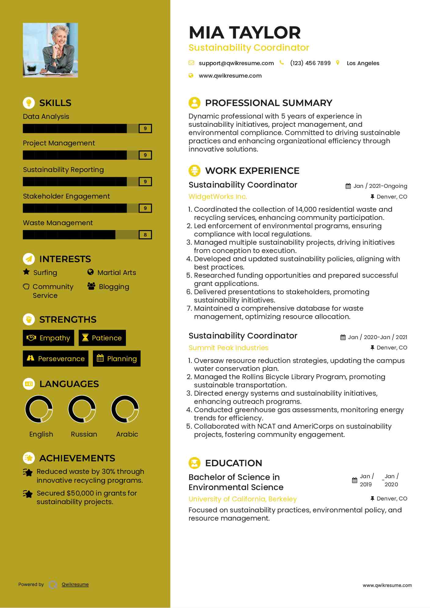 Sustainability Coordinator Resume Format