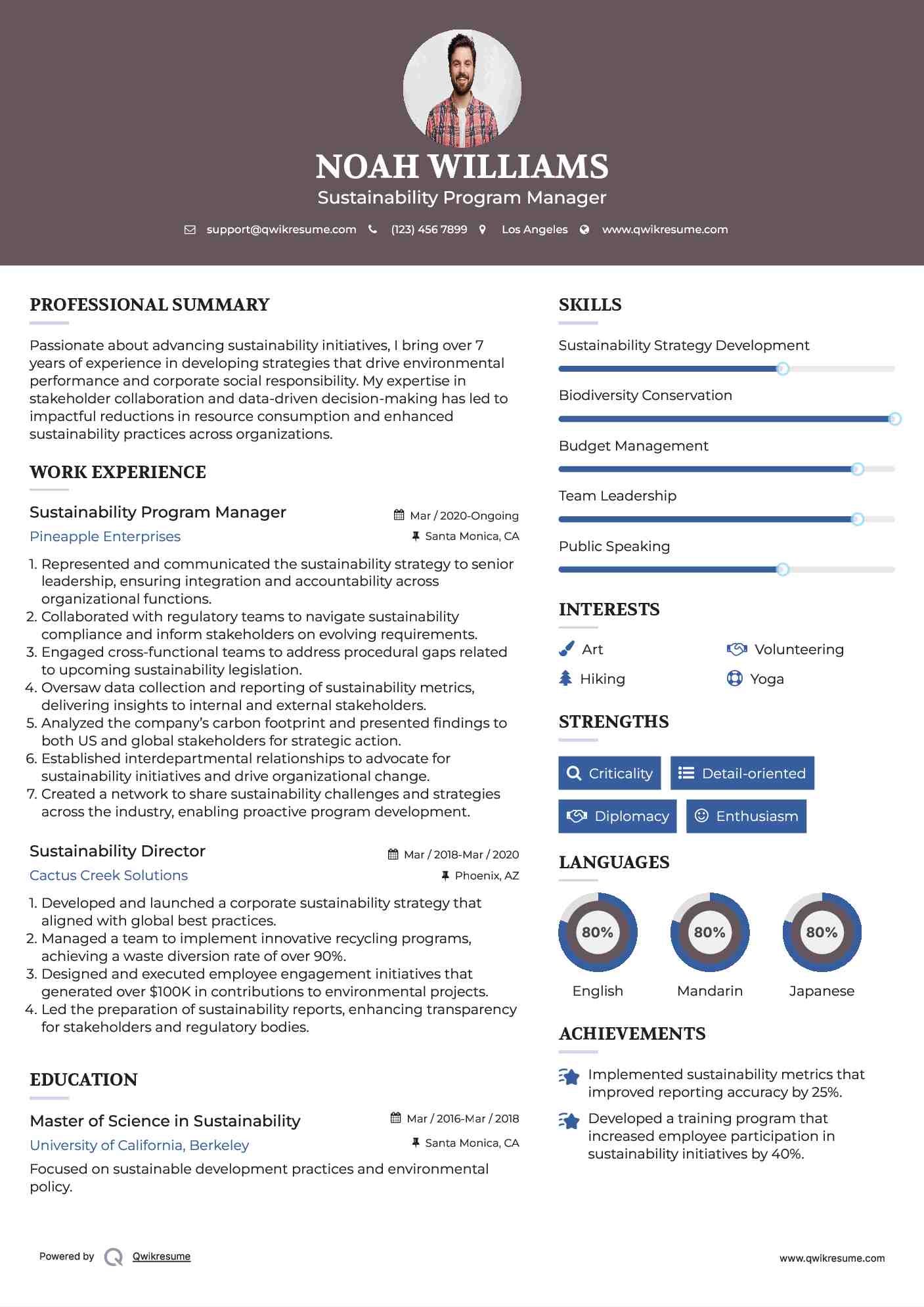 Sustainability Program Manager Resume Model