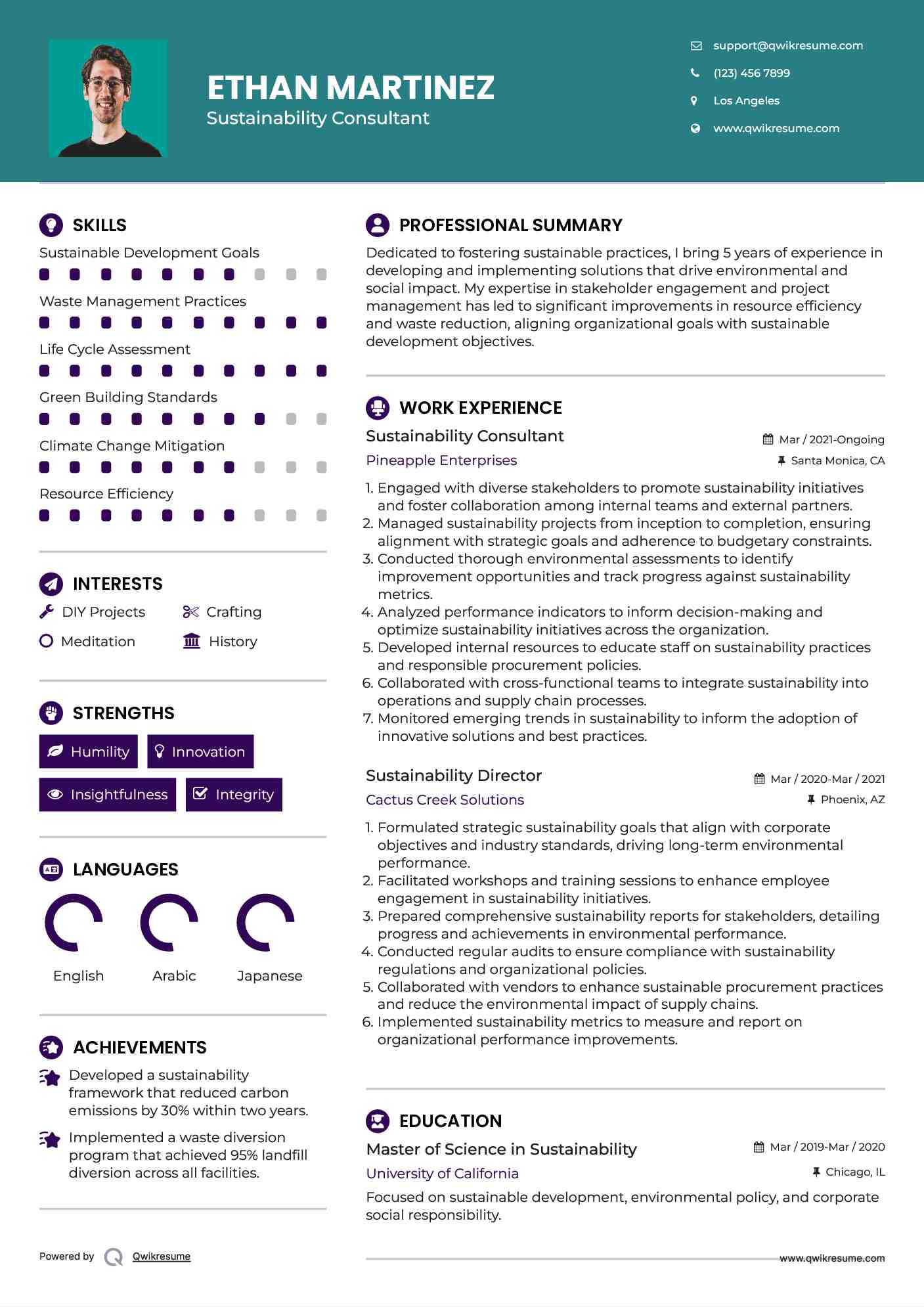 Sustainability Consultant Resume Format