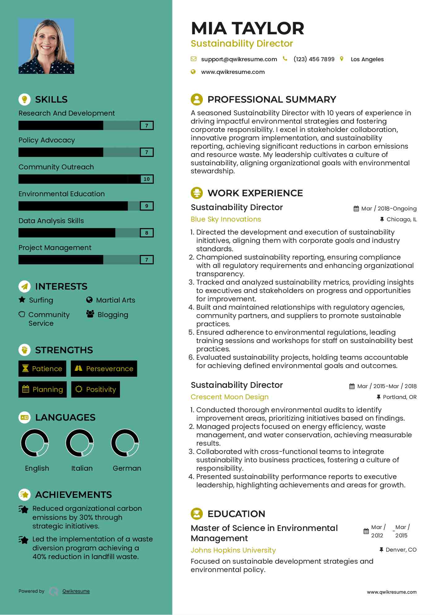 Sustainability Director Resume Template