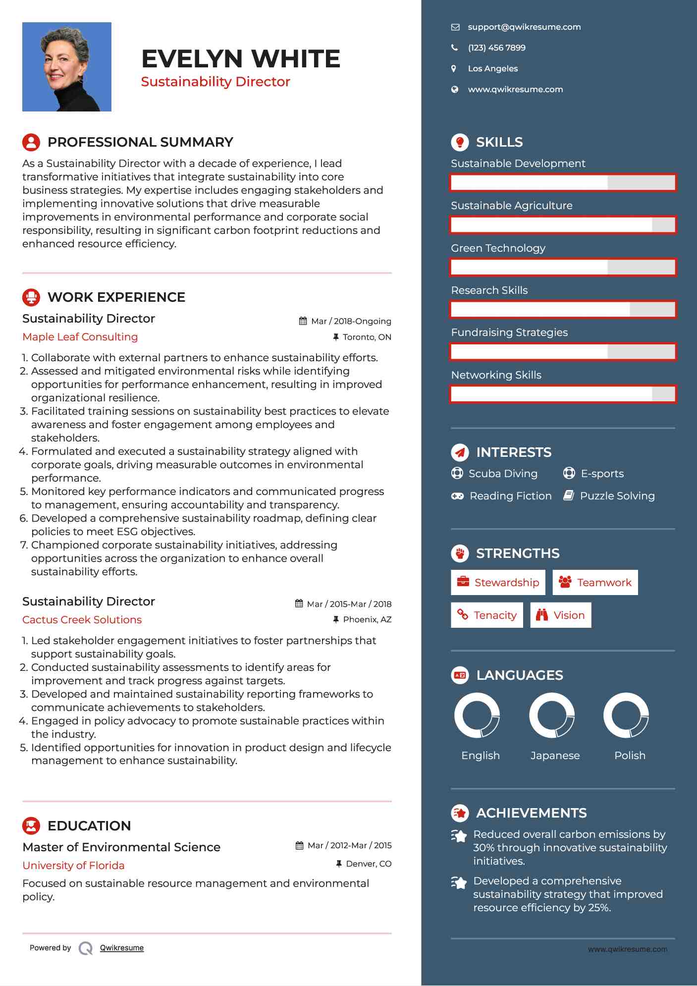 Sustainability Director Resume Model