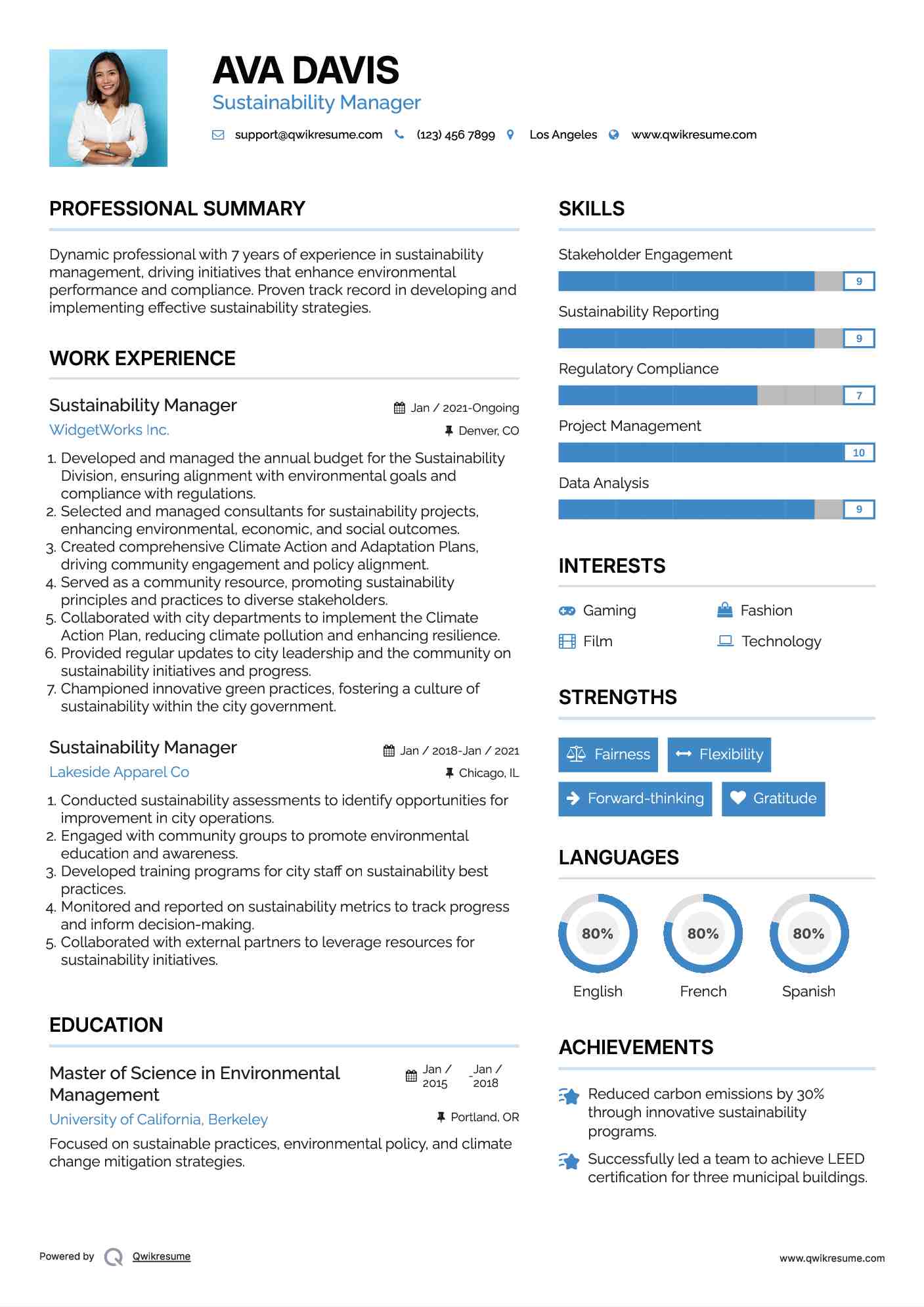 Sustainability Manager Resume Template
