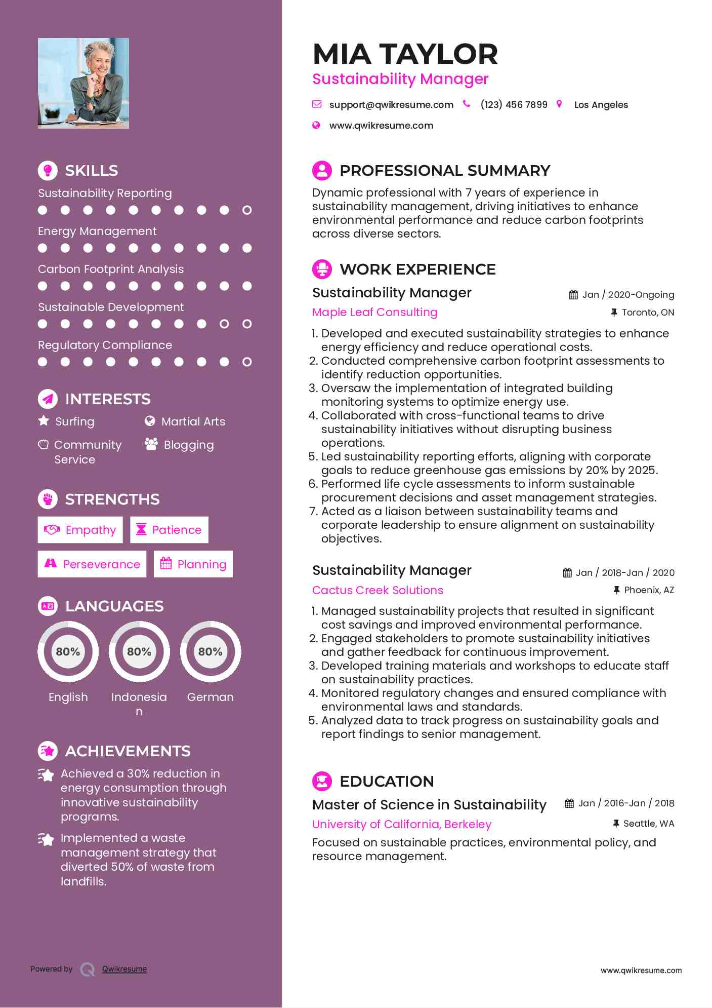 Sustainability Manager Resume Format