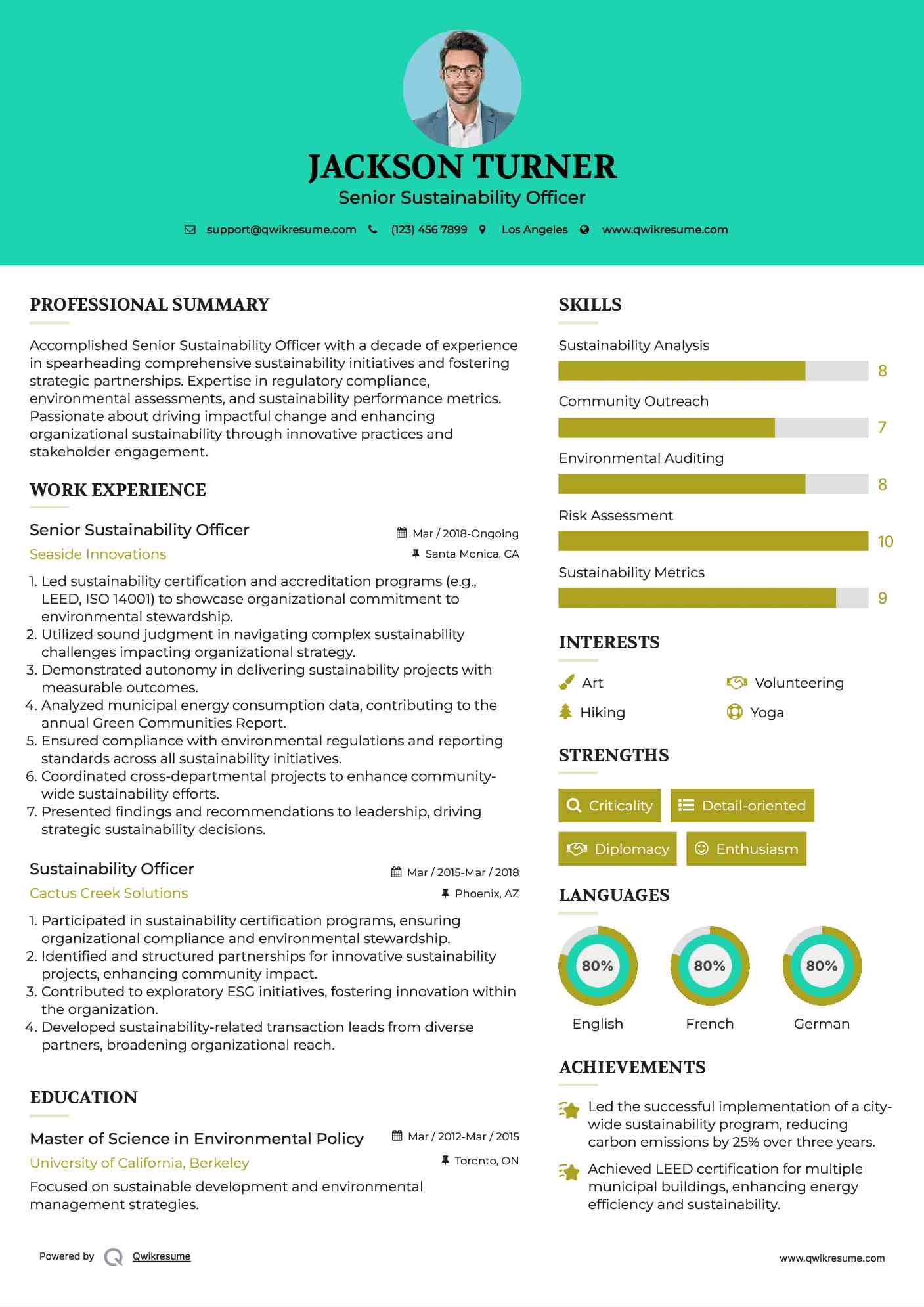 Senior Sustainability Officer Resume Model