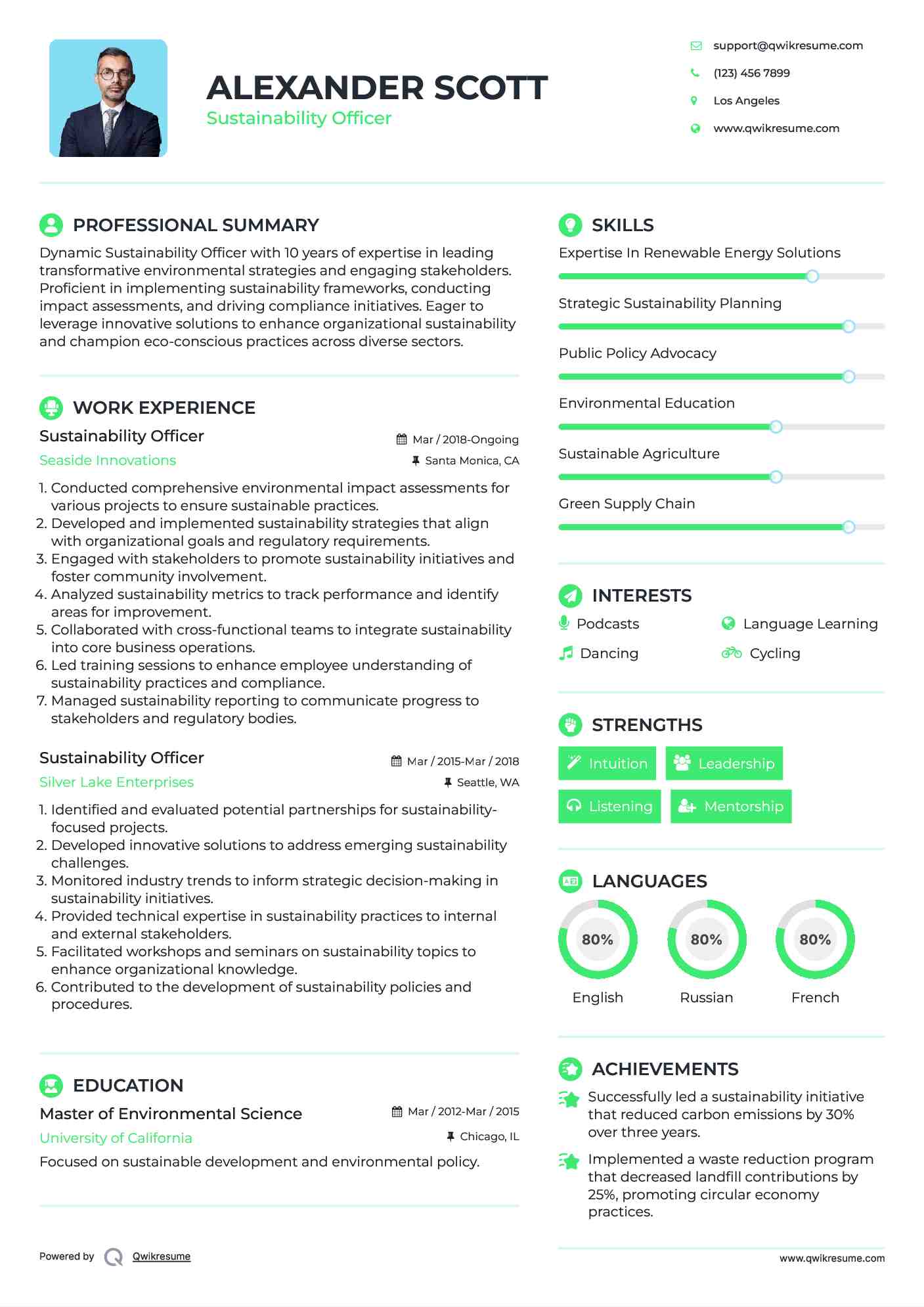 Sustainability Officer Resume Sample