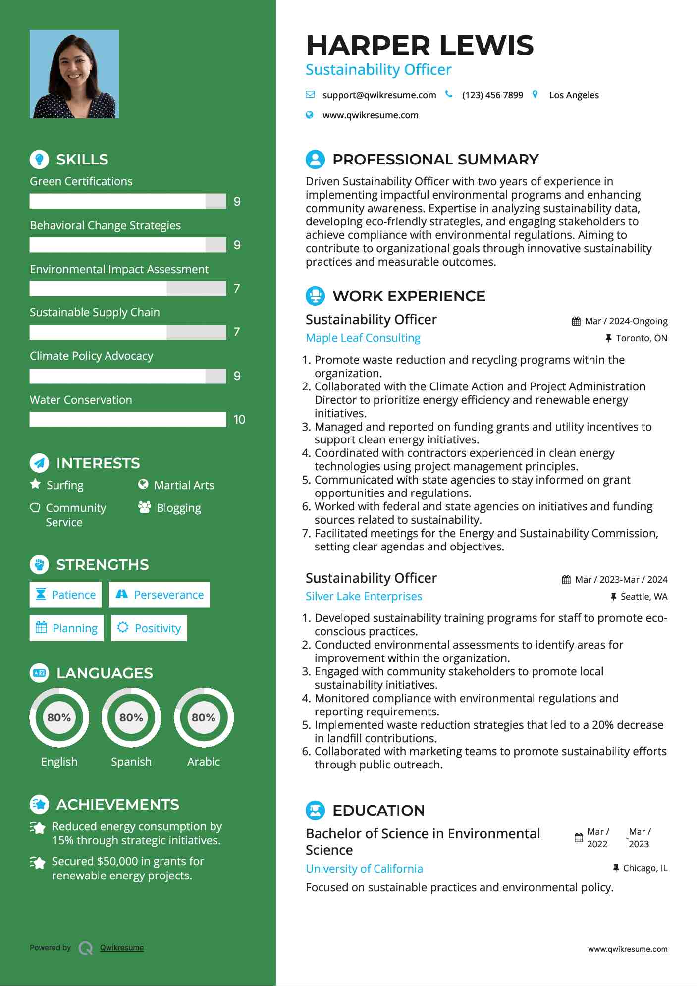 Sustainability Officer Resume Template
