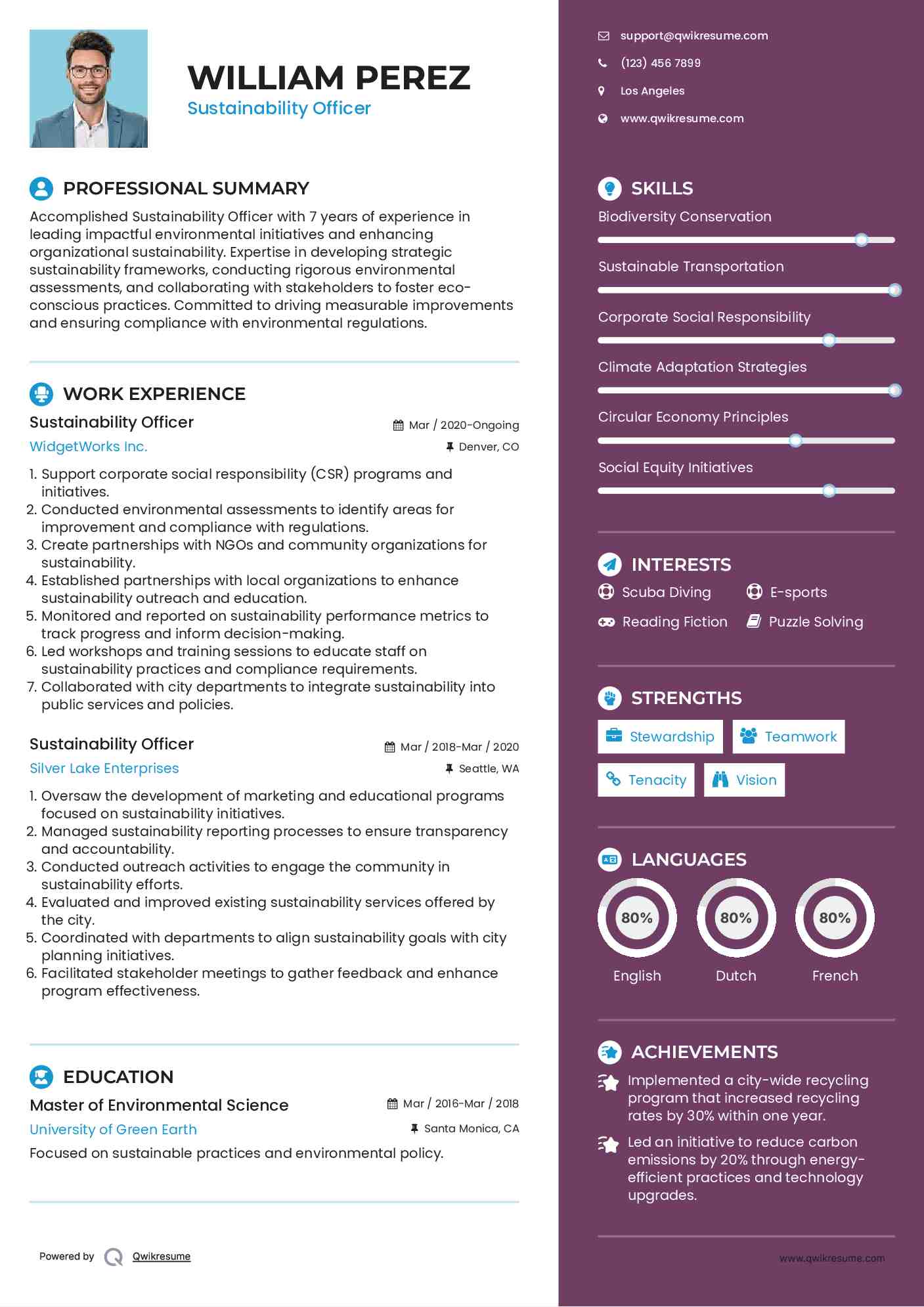 Sustainability Officer Resume Model