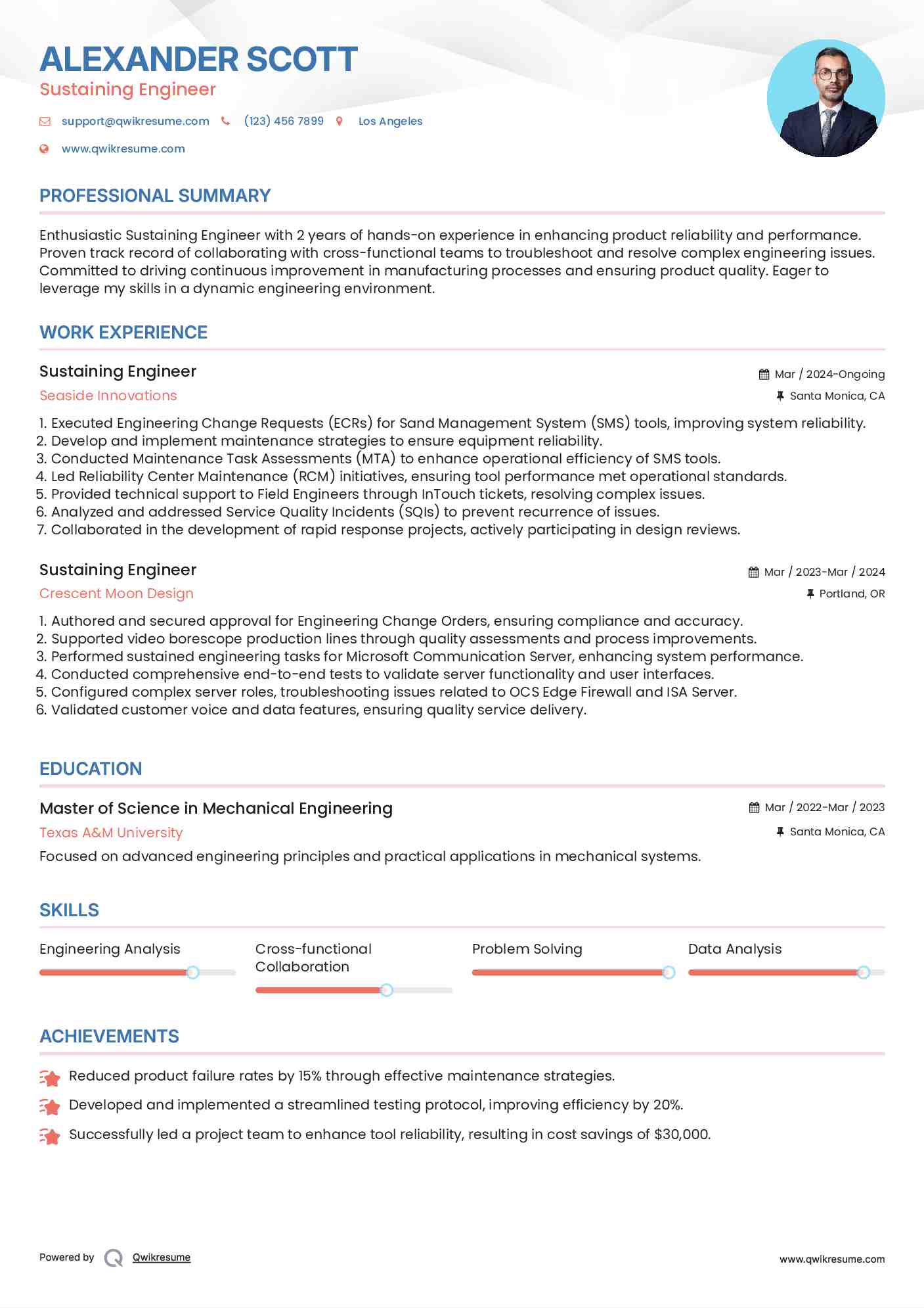 Sustaining Engineer Resume Model