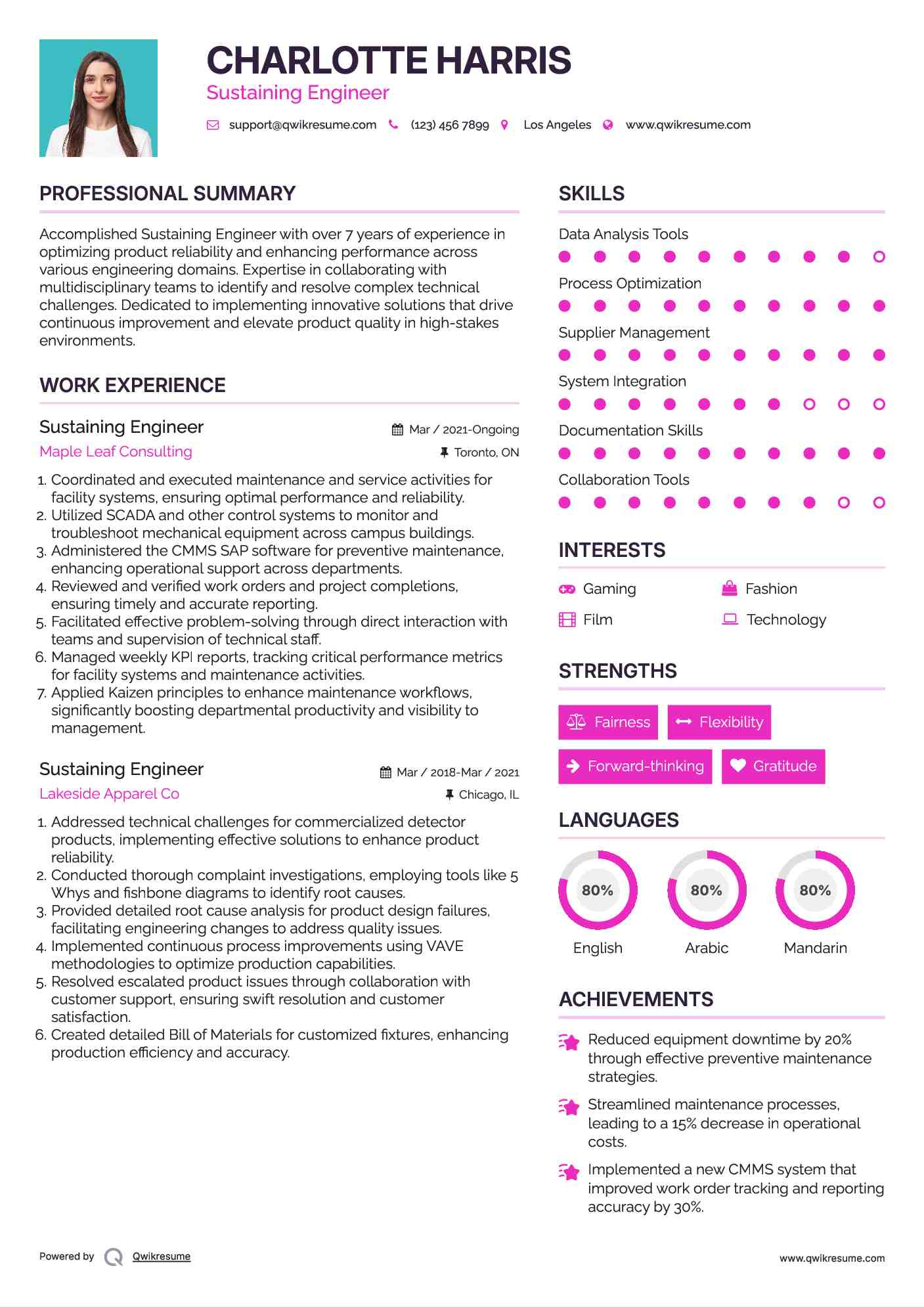 Sustaining Engineer Resume Format