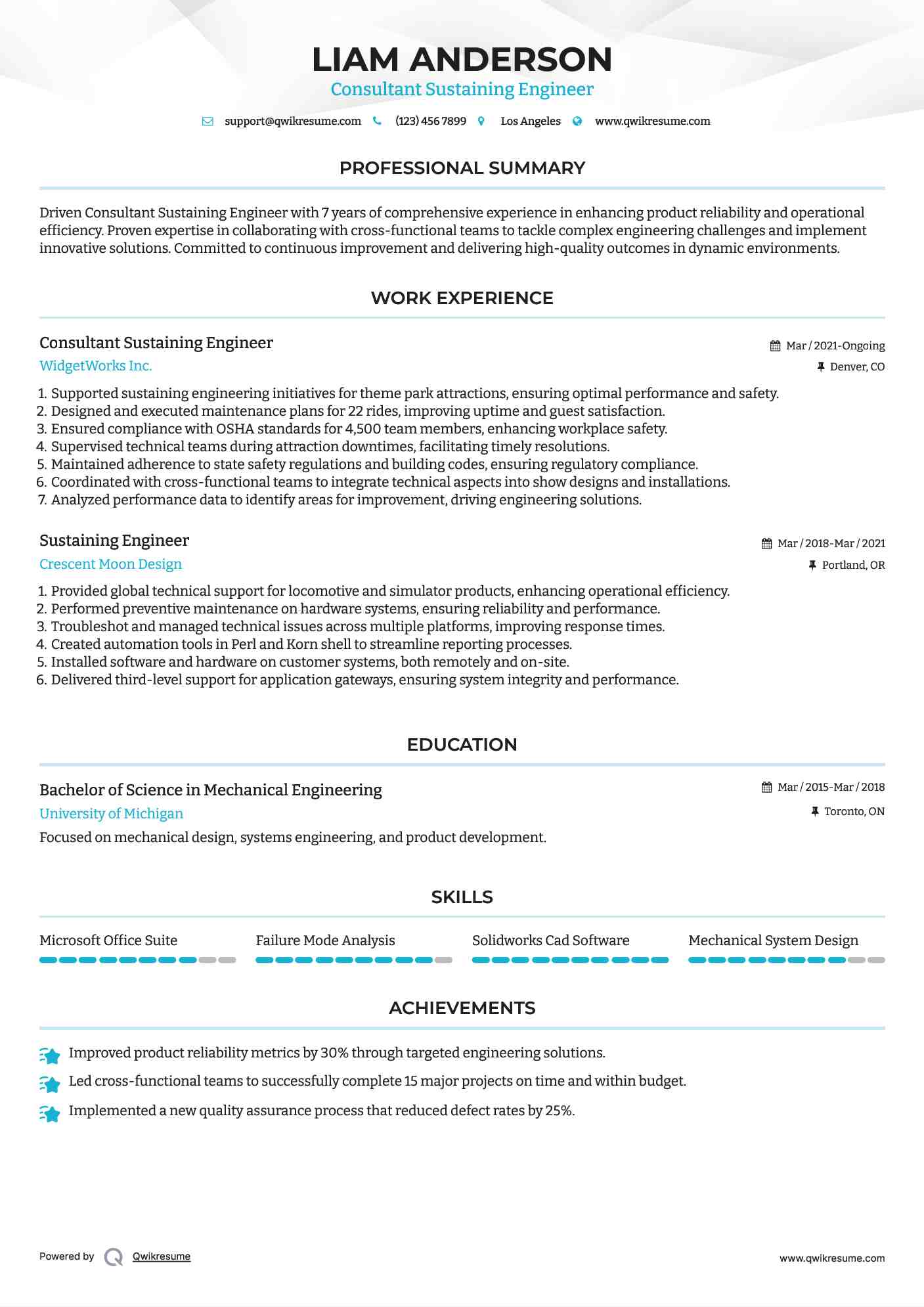 Consultant Sustaining Engineer Resume Template