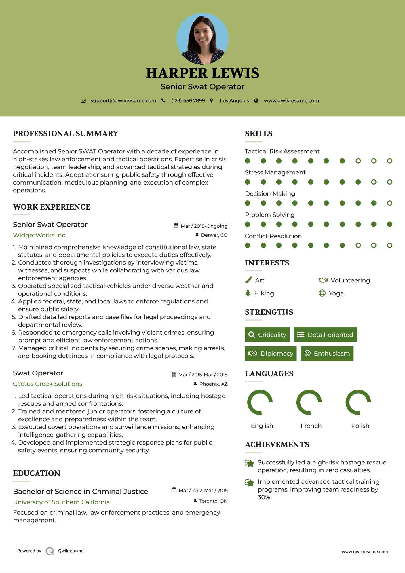 Senior Swat Operator Resume Template