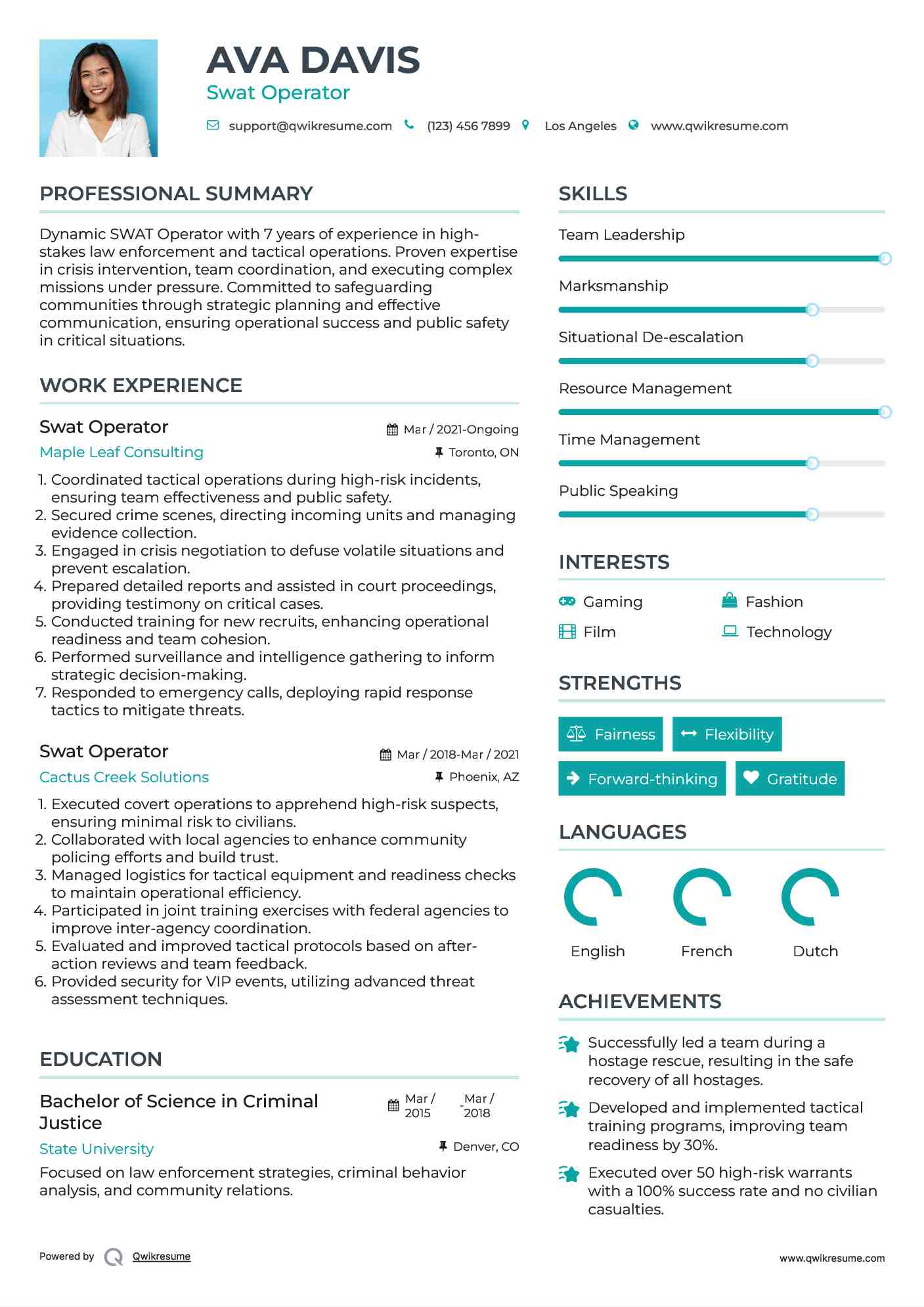 Swat Operator Resume Template