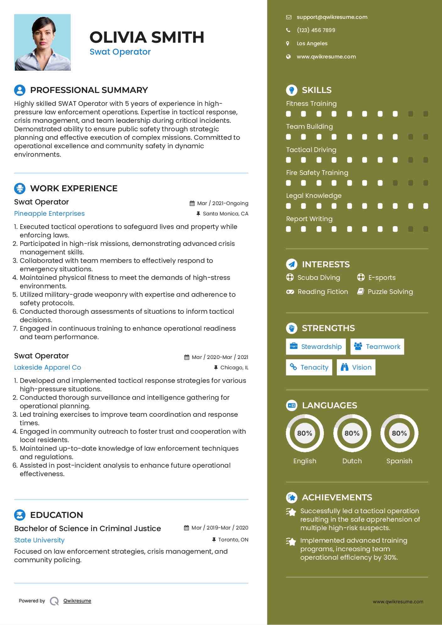 Swat Operator Resume Sample