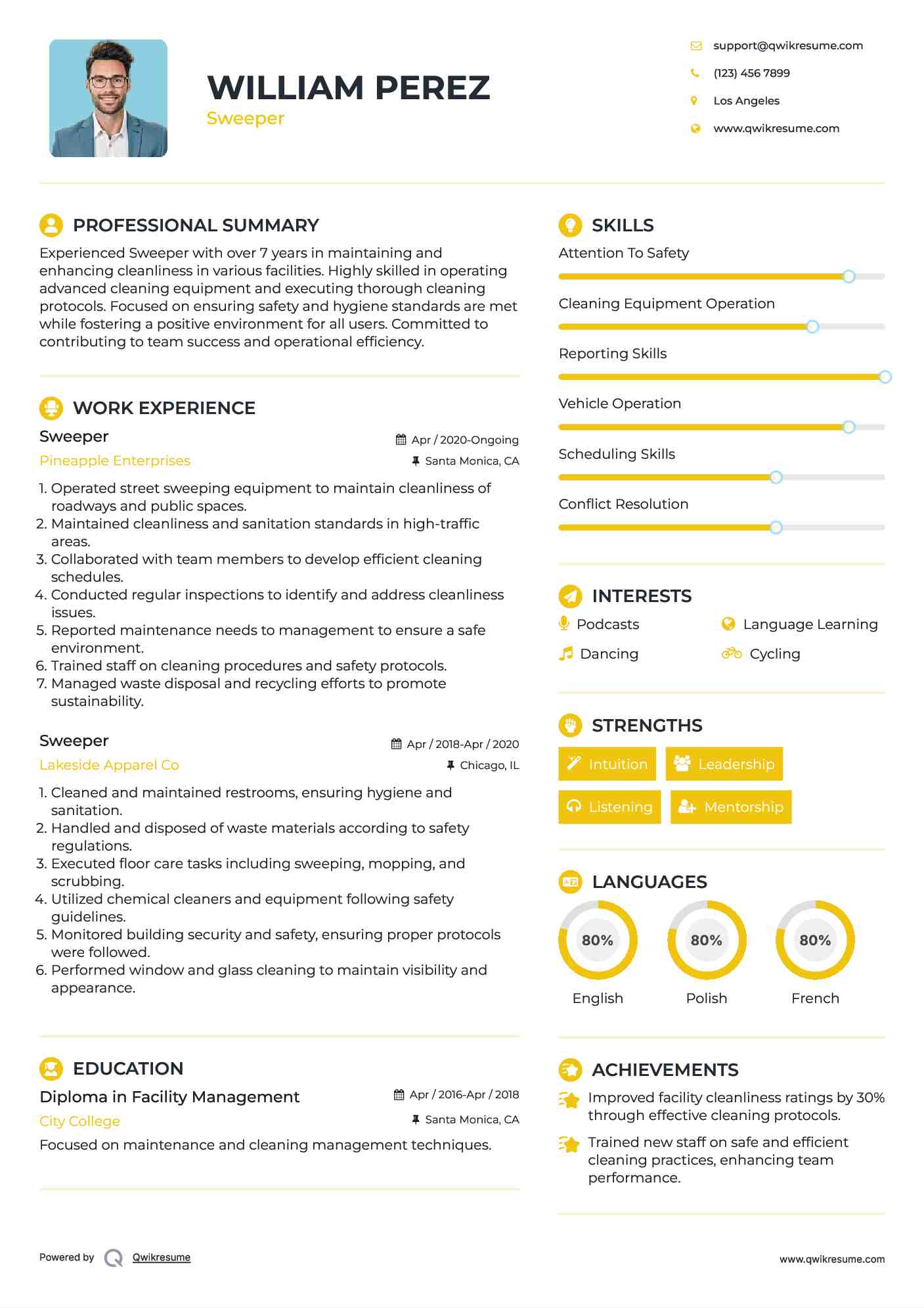 Sweeper Resume Samples QwikResume