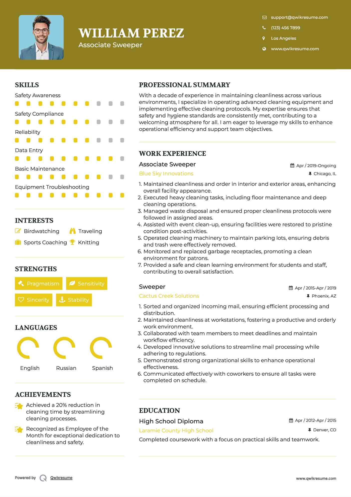 Sweeper Resume Samples QwikResume