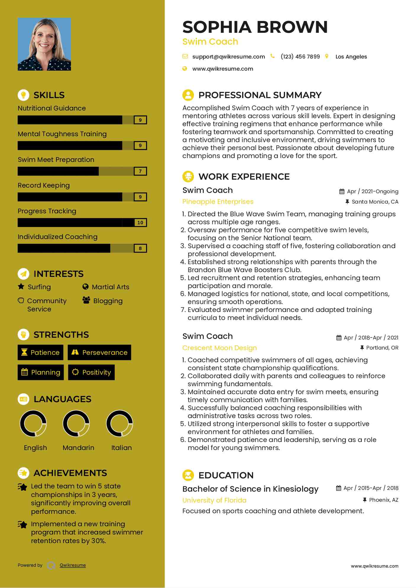 Swim Coach Resume Format