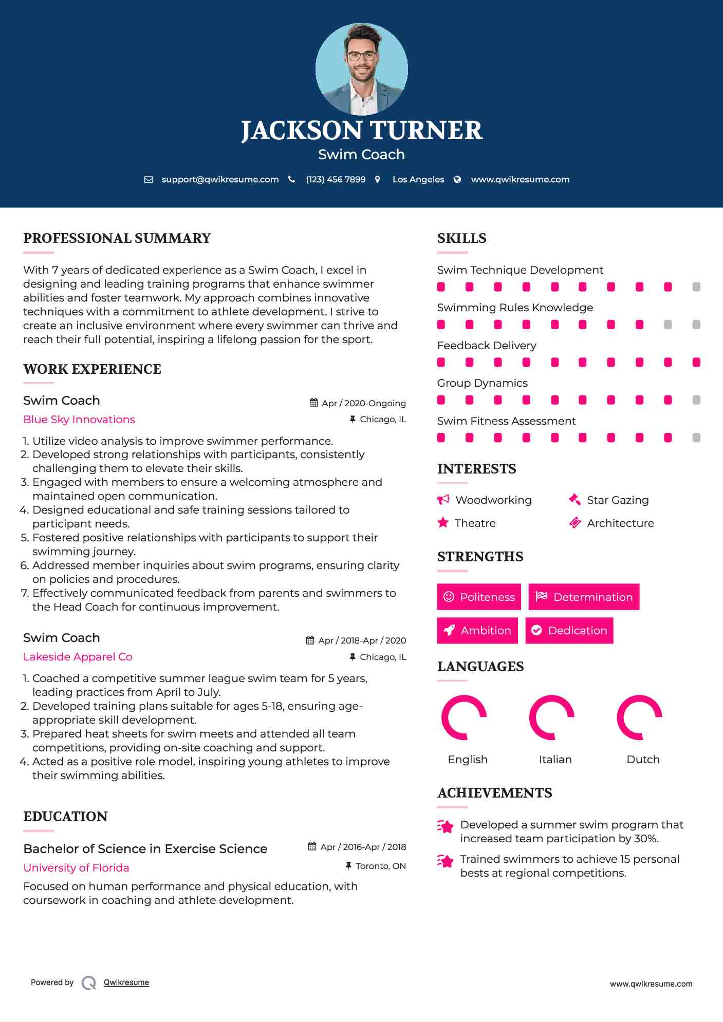 Swim Coach Resume Template