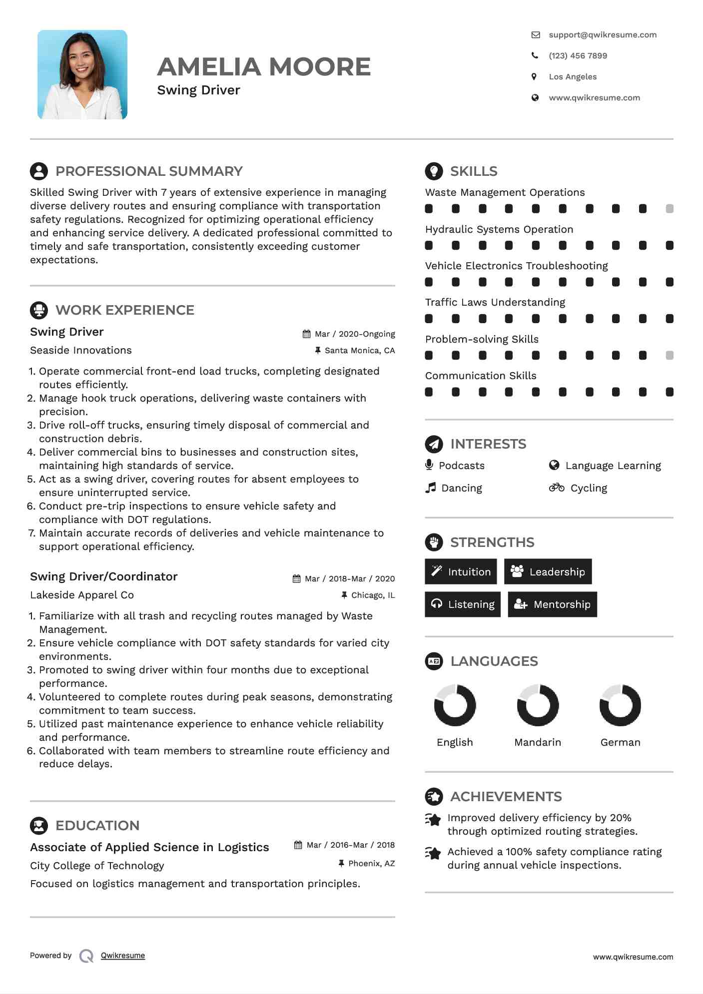 Swing Driver Resume Template