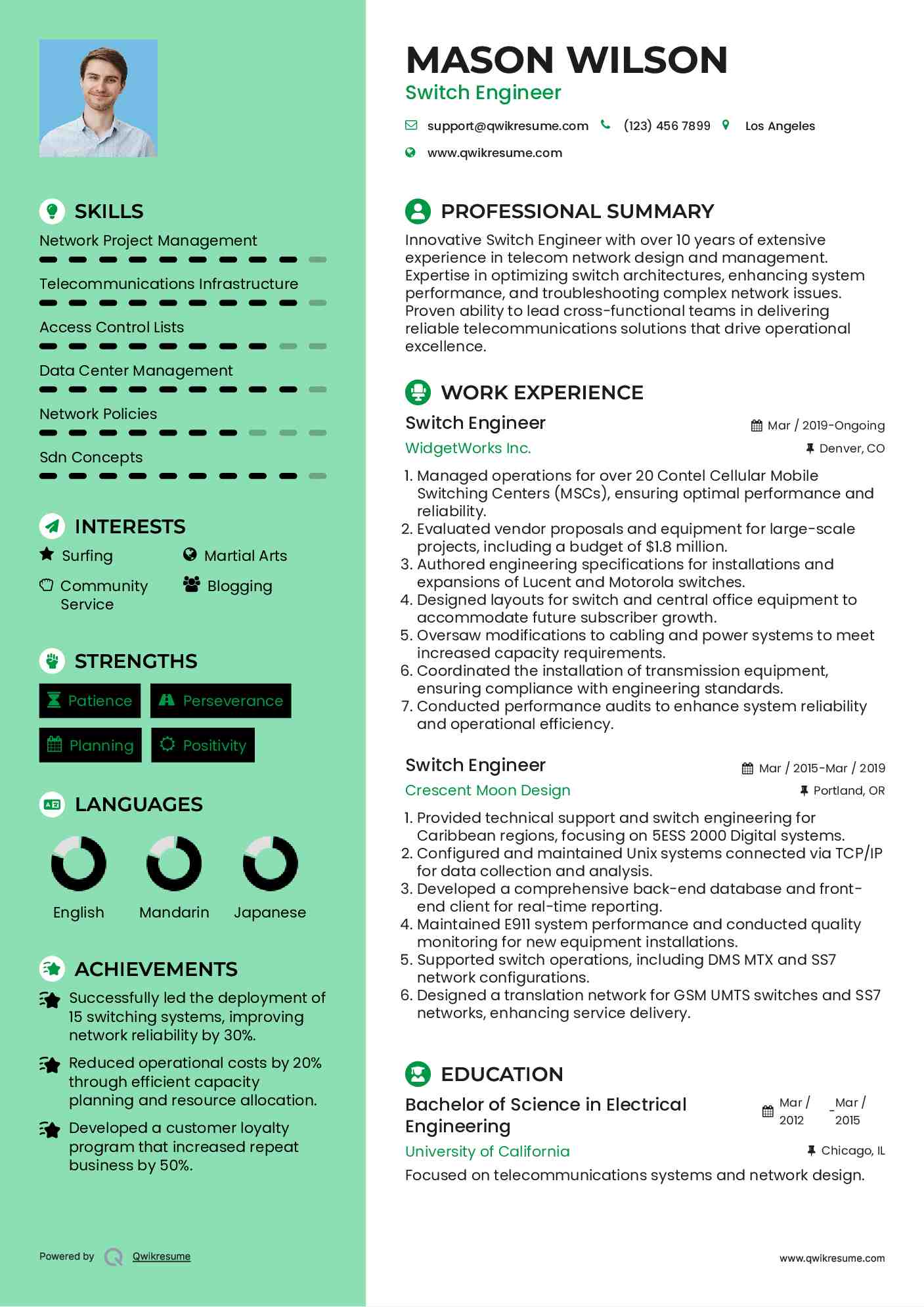 Switch Engineer Resume Example