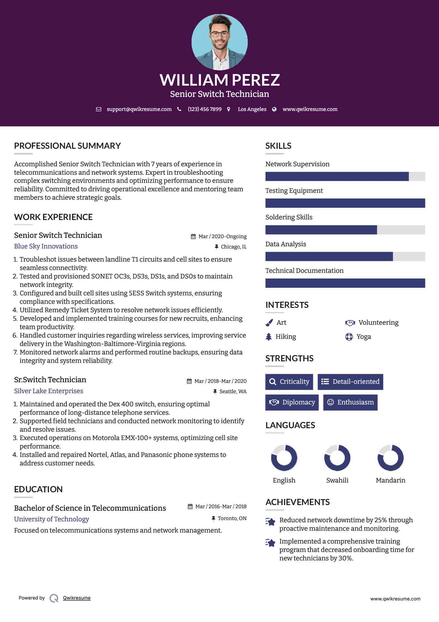 Senior Switch Technician Resume Format