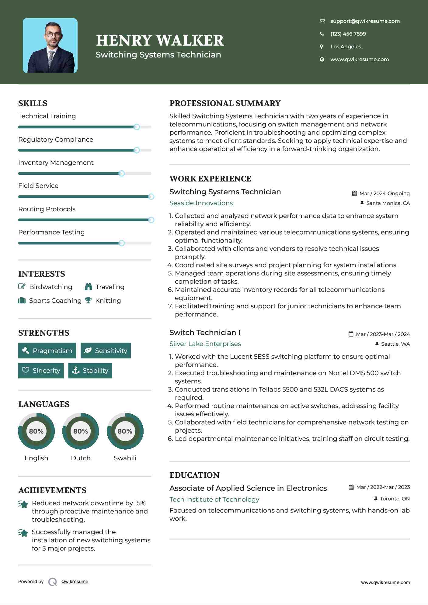 Switching Systems Technician Resume Example