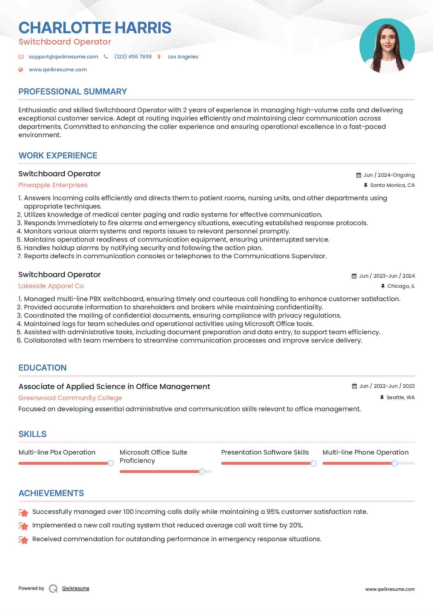 Switchboard Operator Job Description