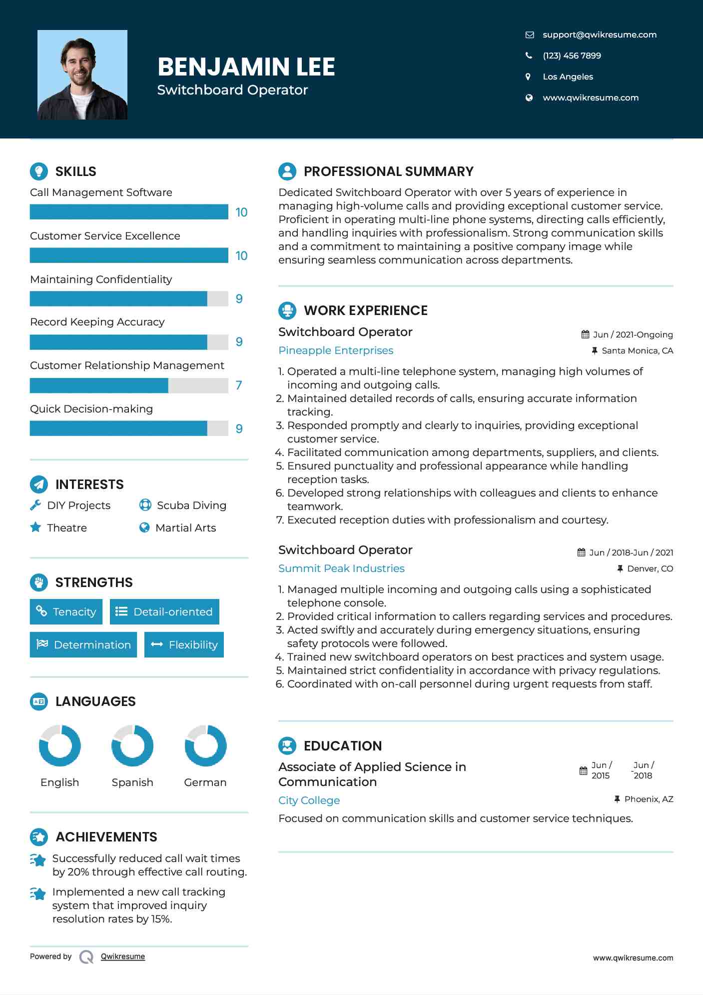 Switchboard Operator Resume Samples QwikResume