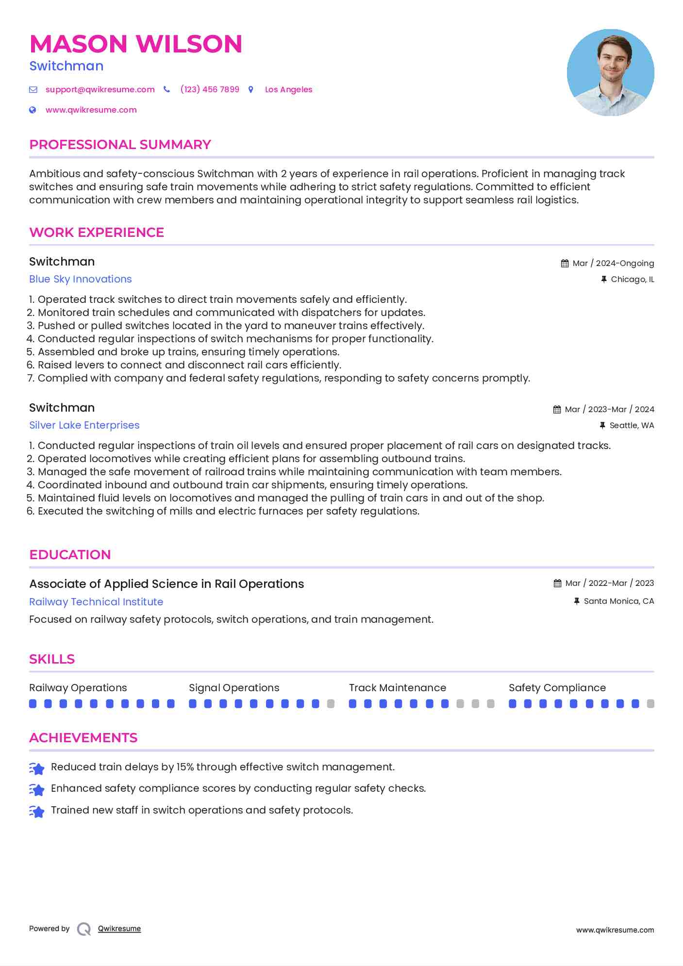 Switchman Resume Template