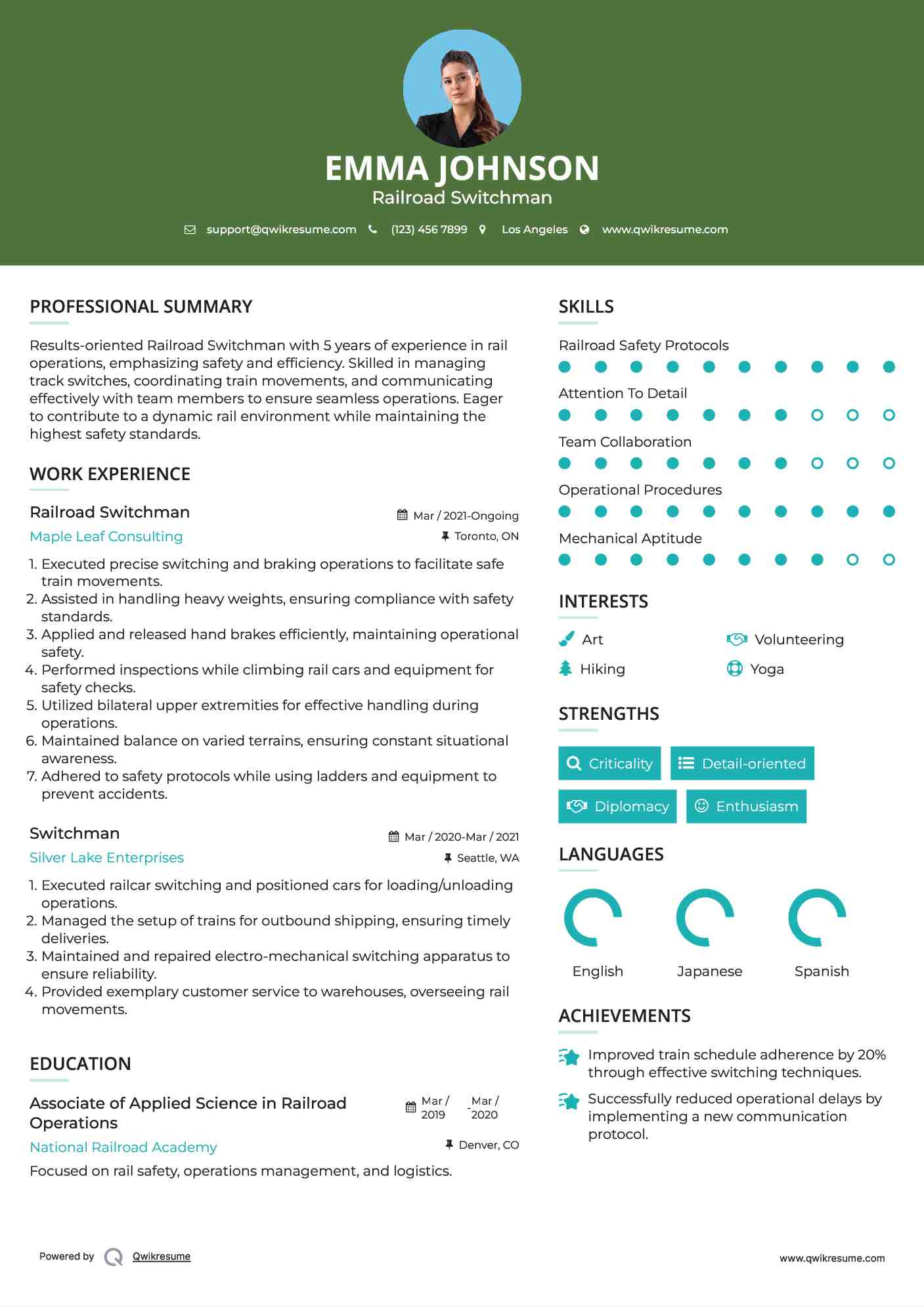Railroad Switchman Resume Template