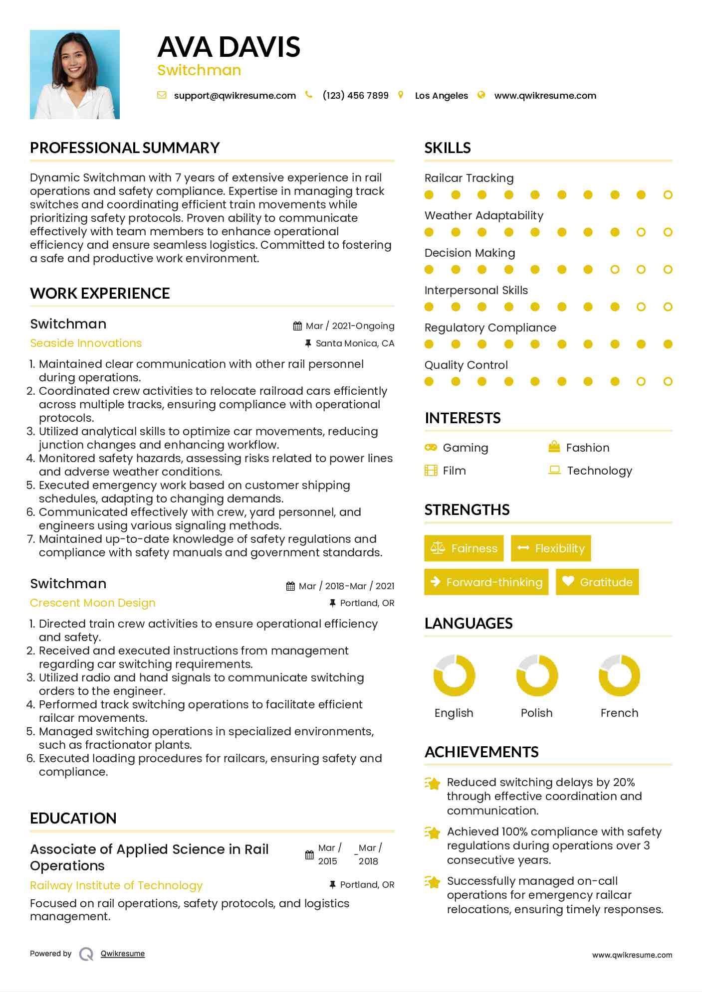 Switchman Resume Format