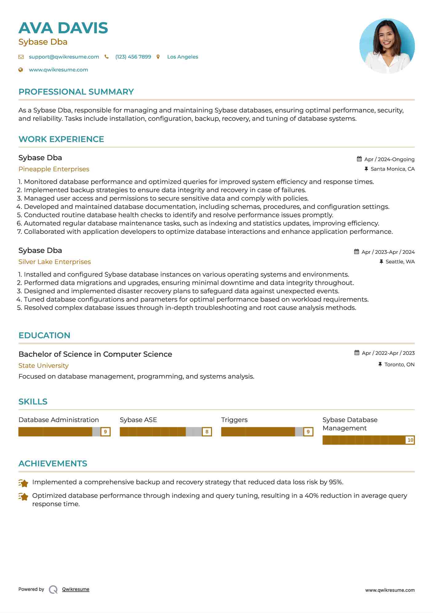 Sybase Dba Resume Template