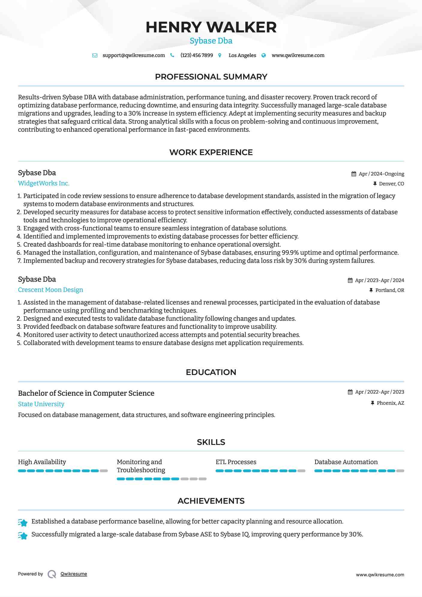 Sybase Dba Resume Template