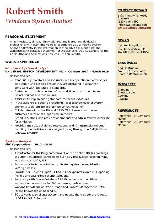 System Analyst Resume Samples - System Analyst 1568114674 Pdf 