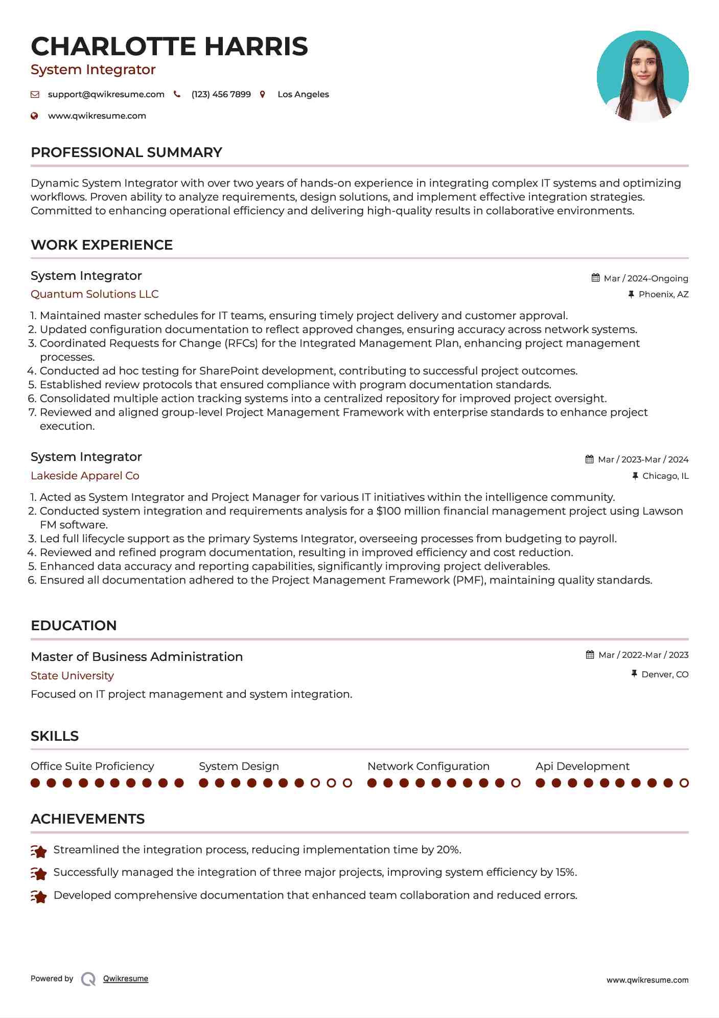 System Integrator Resume Model
