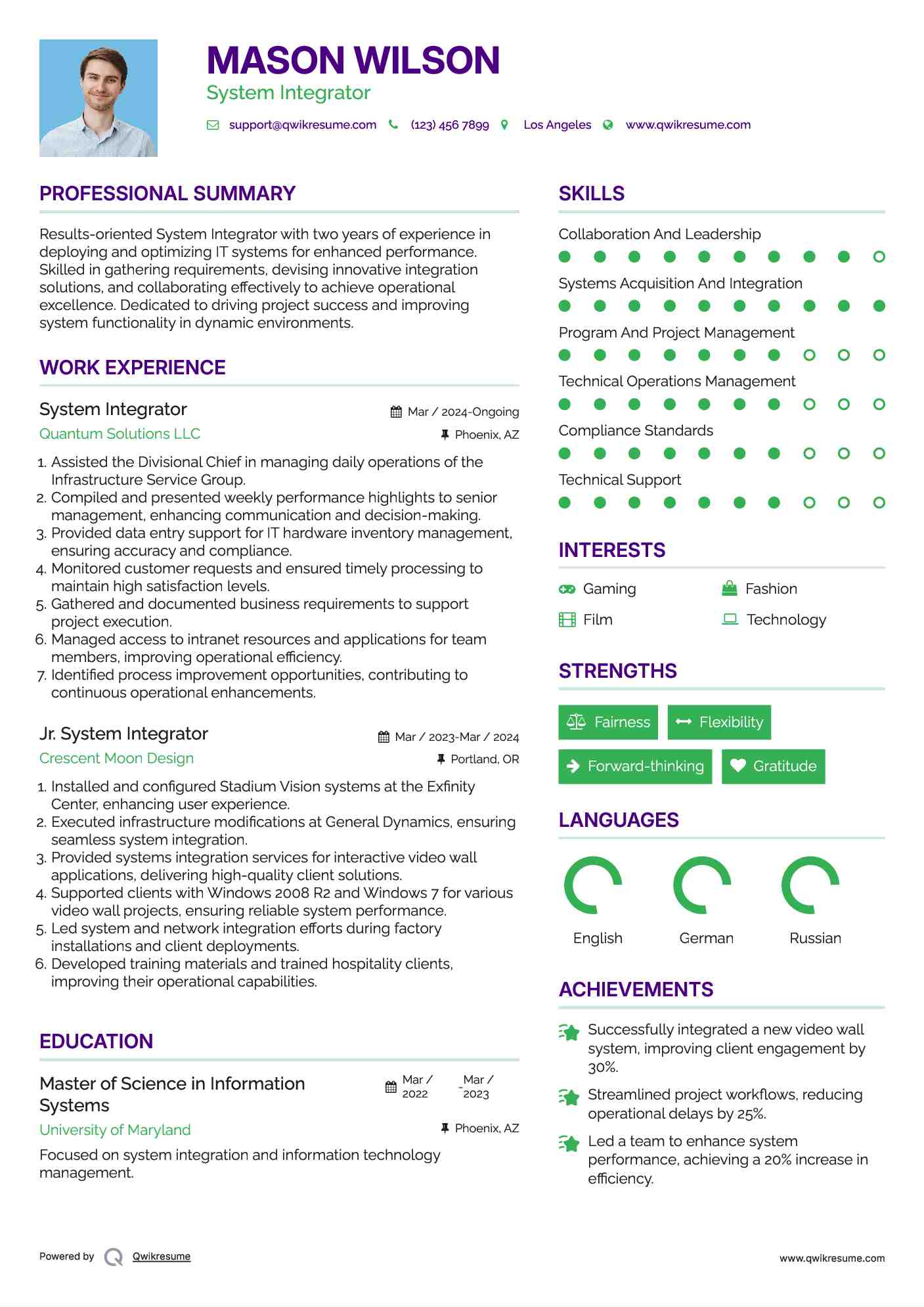 System Integrator Resume Model