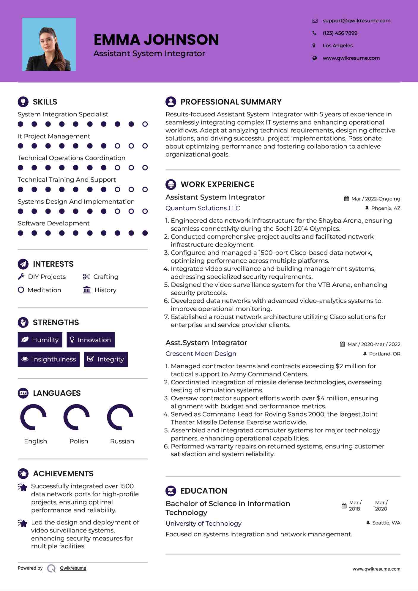 Assistant System Integrator Resume Format